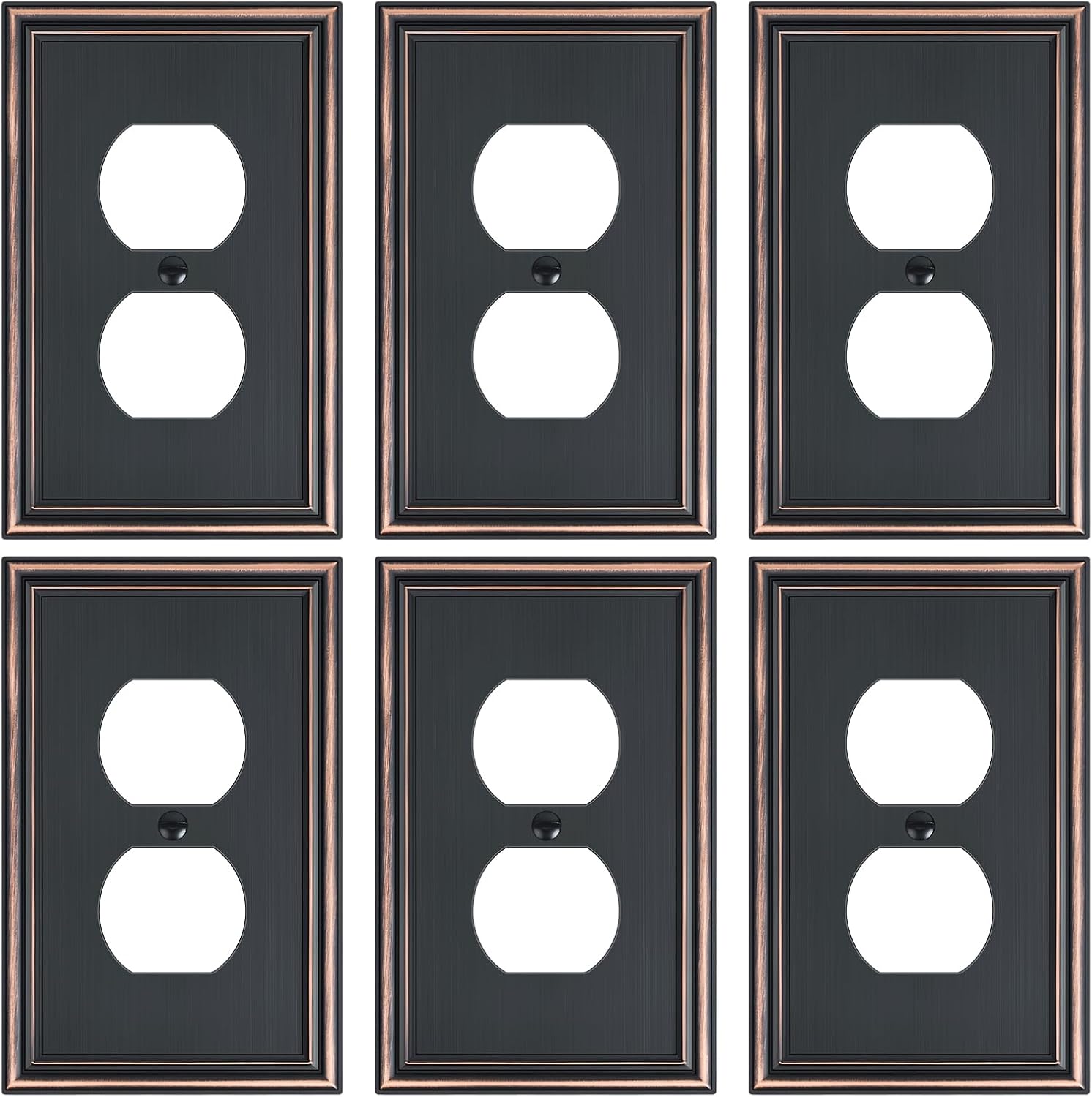 6-Pack Single Duplex Outlet Cover Plate, Decorative Aged Bronze Switch Plates and Outlet Covers, Metal Wall Plates for Electrical Outlets, 1 Gang Receptacle Cover, Corrosion Resistant