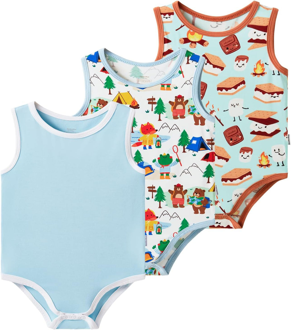 Baby Boy Girl Pajamas Toddler Infant Unisex Sleeveless Sleep Bodysuit Sleepwear Newborn Snap Snug Fit 3-Pack