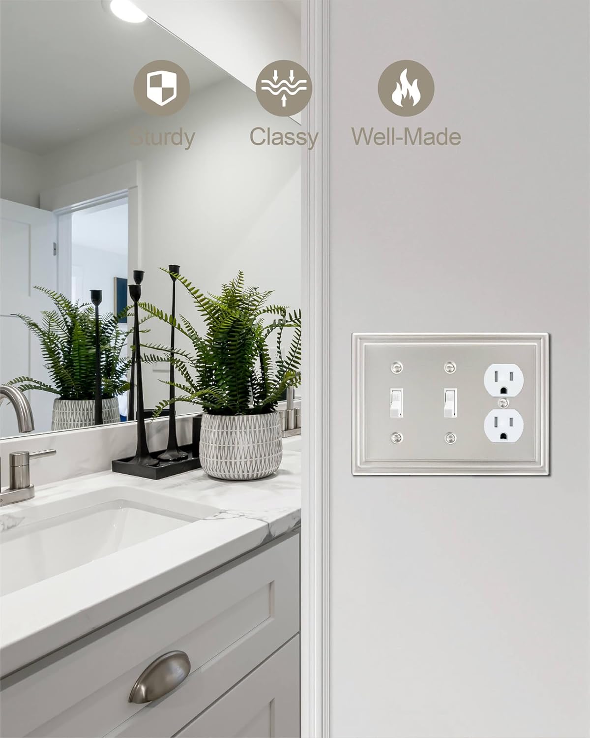 2-Pack Combination 2 Toggle/1 Duplex Wall Plate, Satin Nickel Switch Plate and Outlet Cover, Midsize, A035 Series