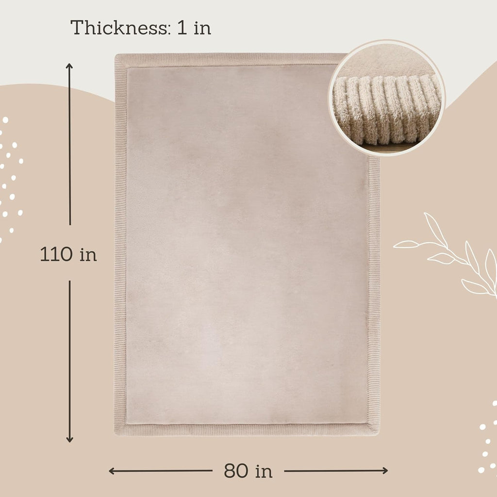 Premium Baby Playmat for Floor 80" x 110" Beige – Cloudsoft Coral Velvet Memory Foam Rug for Crawling – Non-Slip, Water-Resistant, Non-Toxic, Easy-Care Muscle Mat – Thick Play Mat for Baby