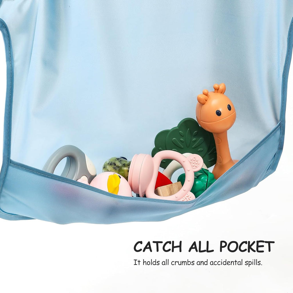 4 Pack Long Sleeve Bib, Waterproof Sleeved Smock for Baby Boy or Girl, Reusable Bib with Pocket, Ages 6-24 Months