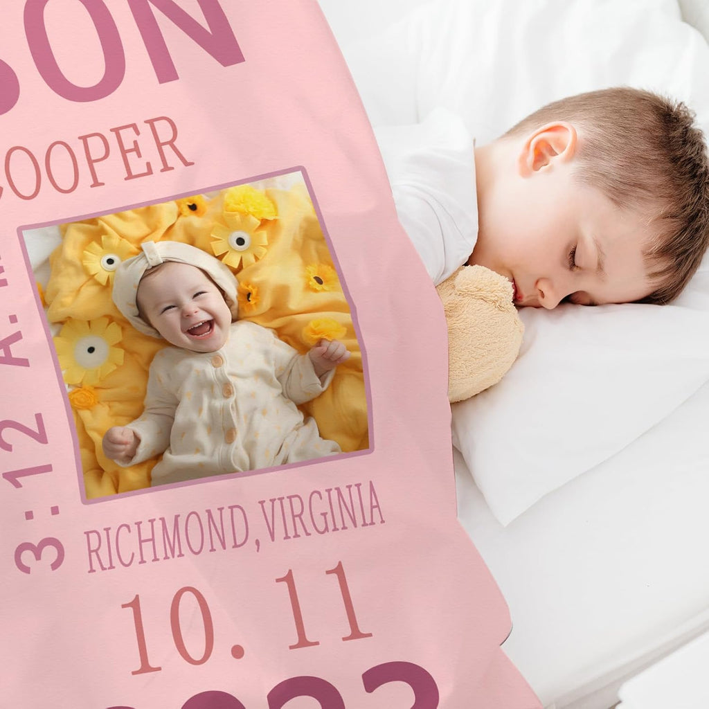 Personalized Baby Milestone Photo Blanket, Custom Name Blanket Toddler Baby Boys Girls Soft Flannel Swaddling Blankets Customized Memorial Gift from Nana Grandma Infant Newborn