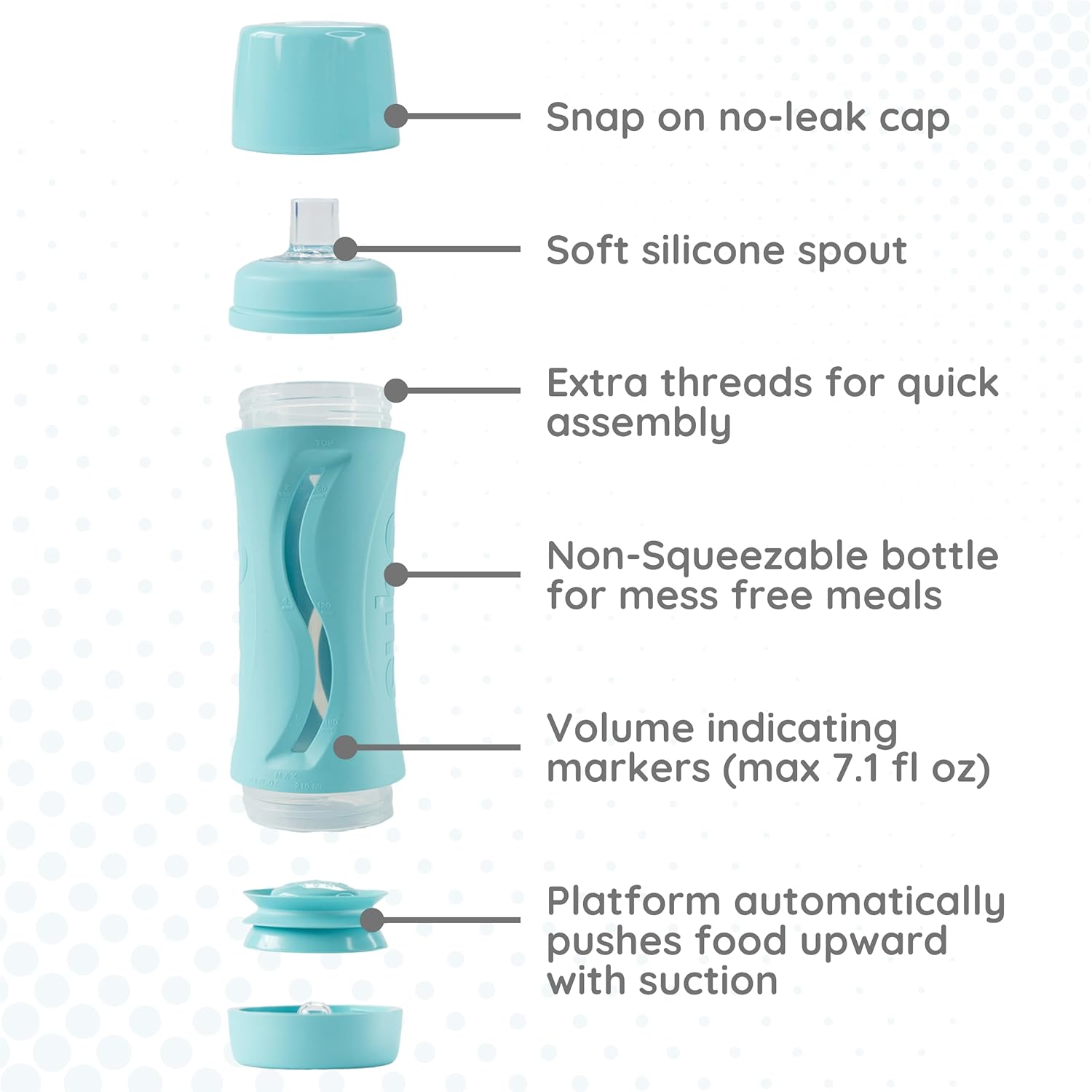 Subo Baby Food Bottle | No Mess Baby Toddler Self Feeder | Squeeze Free Design for Purees, Smoothies, Yogurt, Oatmeal, or Thickened Liquids | Reusable Silicone Washable Cup (Aqua)
