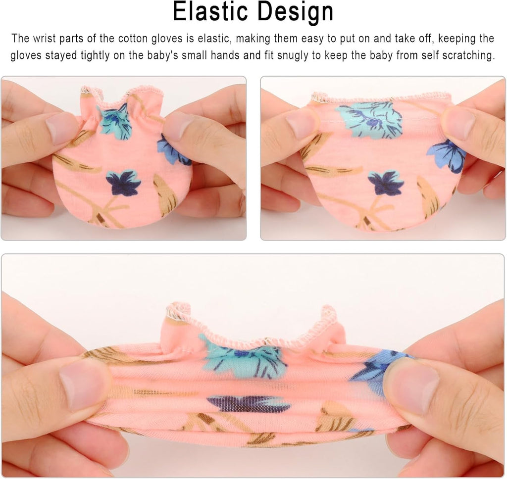 Newborn Baby Mittens No Scratch Cotton Elastic Wrist Gloves Infant Toddler Mittens for Baby Boy Girl 0-6 Months