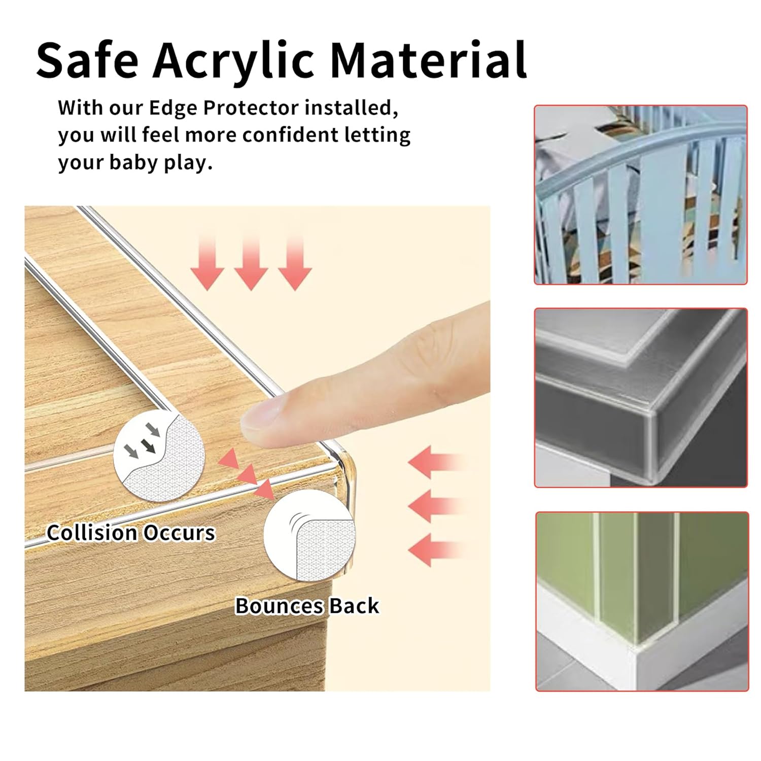 1.57 in x 9.84 FT,Clear Edge Protector Strip Sharp Edge Wrap Cover Tape,Self Adhesive Protective Bumper Guards for Cabinet Door Desk Glass Table Bed Furniture, Kitchen Countertop, Waterproof