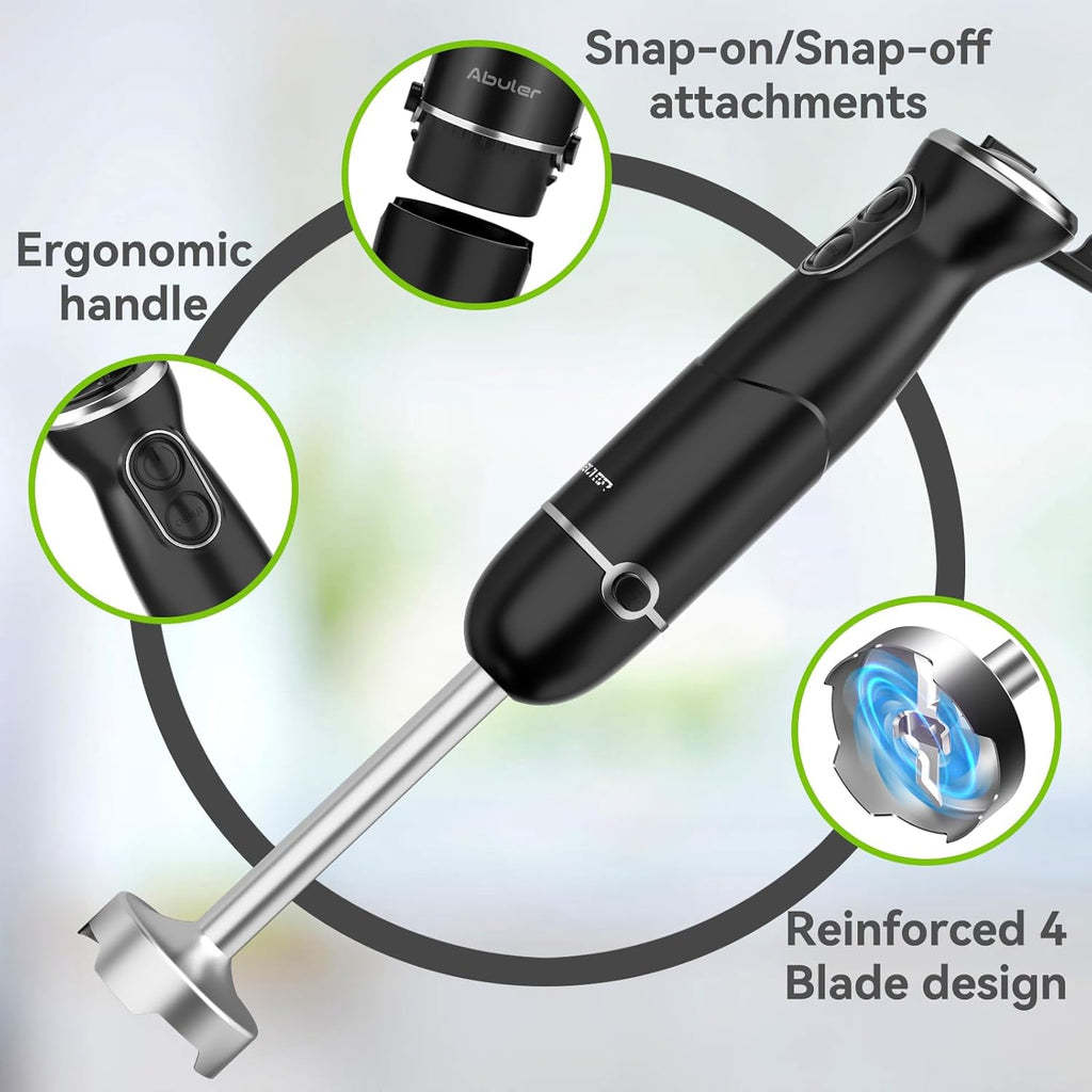 Immersion Blender Handheld Hand Blender, 1000W 5 in 1 Hand Mixer Stick, BPA-Free 12 Speed Handheld Blender 304 Stainless, Mixing Beaker, Chopper, Whisk, Milk Frother, Soup, Smoothies, Baby Food, Sauce