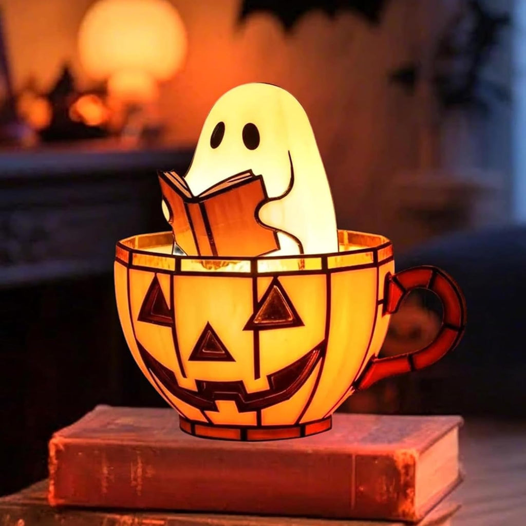 Cute Pumpkin Ghost Reading Book Lamp, Rechargeable Cute Spooky Night Light - Halloween Decor, Light Up Pumpkin Ghost Nightlight for Bathroom, Reading, Kids Room Gift