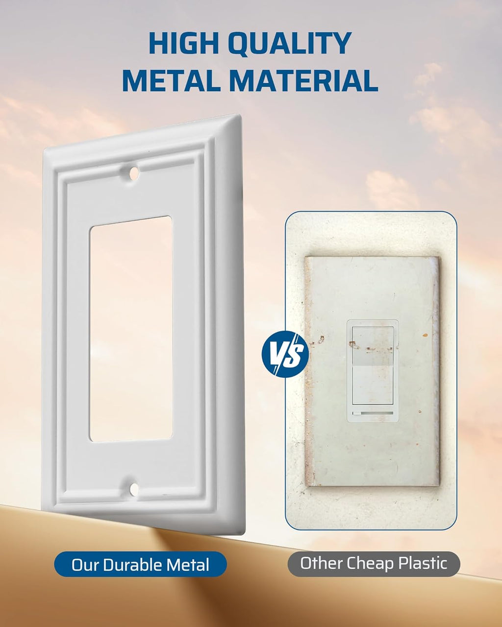 DEWENWILS Decorator Outlet Covers, White Metal Light Switch Cover Plates, 4.92" x 3.14" Decorative Outlet Wall Plates, Switch Plate Covers for Home Decor, 2 Pack