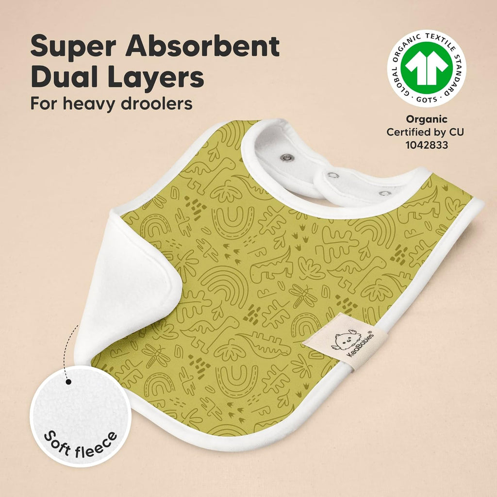 KeaBabies 8-Pack Organic Baby Bibs for Boys, Girls - Super Absorbent Cotton Drool Bibs for Baby Girl & Boy, Teething Toddler, Drooling Newborn, Ultra Soft & Machine Washable (Mesozoic)