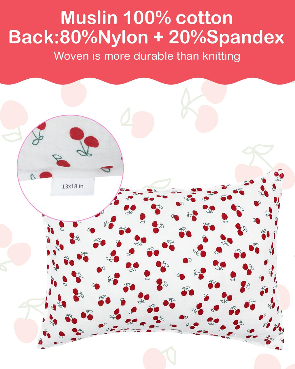 ALVABABY Toddler Pillowcases 2 Pack Muslin Cotton&Stretchy Kids Pillow Cover Fit 13"x 18" or 12"x16" Envelope for Girl Boy Sleepy Travel 2TPMN01A