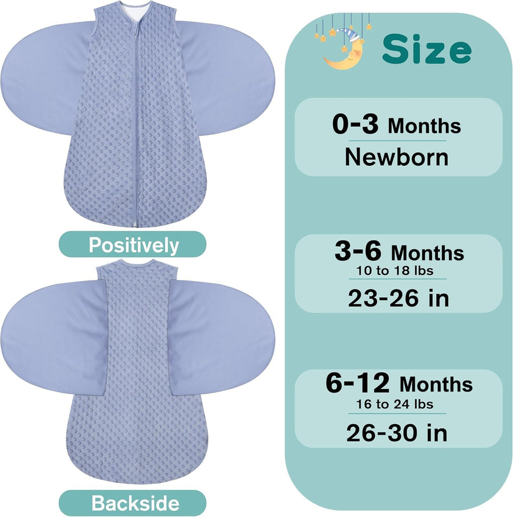 Fleece Newborn Sleep Sack Baby Swaddle,3-Way Adjustable Wearable Blanket,2 Pack Fleece Swaddling Sleeping Bag TOG 2.0， (Blue&Green, 3-6 Months)