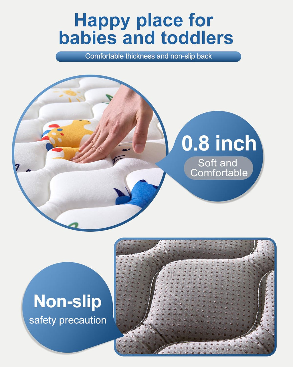 Odorless Premium Foam Baby Play Mat 59" x 59", Soft Microfiber Fabric Crawling Mat for Floor- Comfortable and Hypoallergenic, Non-Slip Cushioned Floor Playpen mat for Infants,Babies,Toddlers