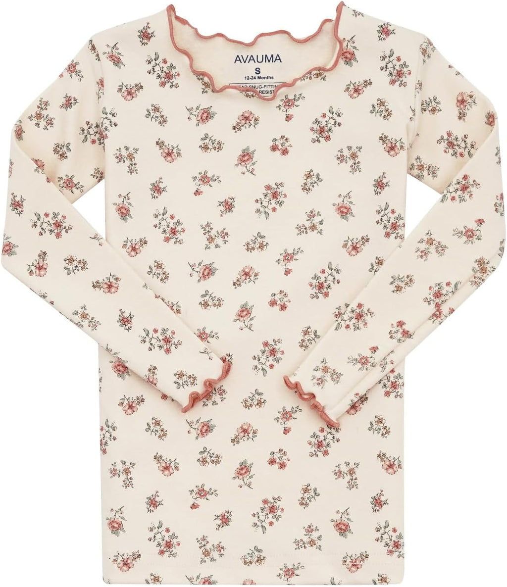 AVAUMA Baby Boy Girl Pajama Set 6M-7T Kids Cute Toddler Snug fit Flower Pattern Design Pjs Cotton Sleepwear Ruffled Shirring