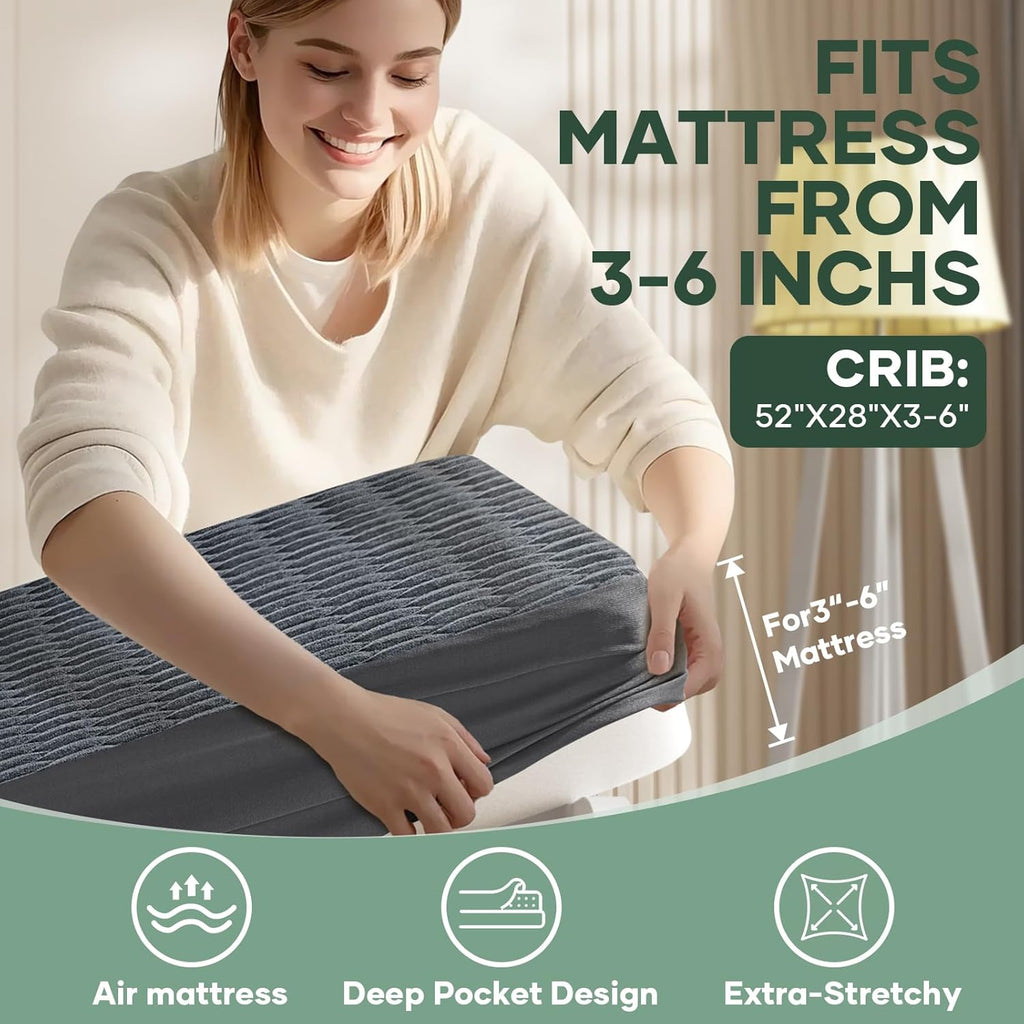 OhGeni 100% Waterproof Mattress Protector, Crib-Gray Size Mattress Pad, Fits 3"-6" Mattresses with Deep Pocket, Cooling, Breathable Fitted Sheets, Soft Bed Cover, Noiseless, Machine Washable