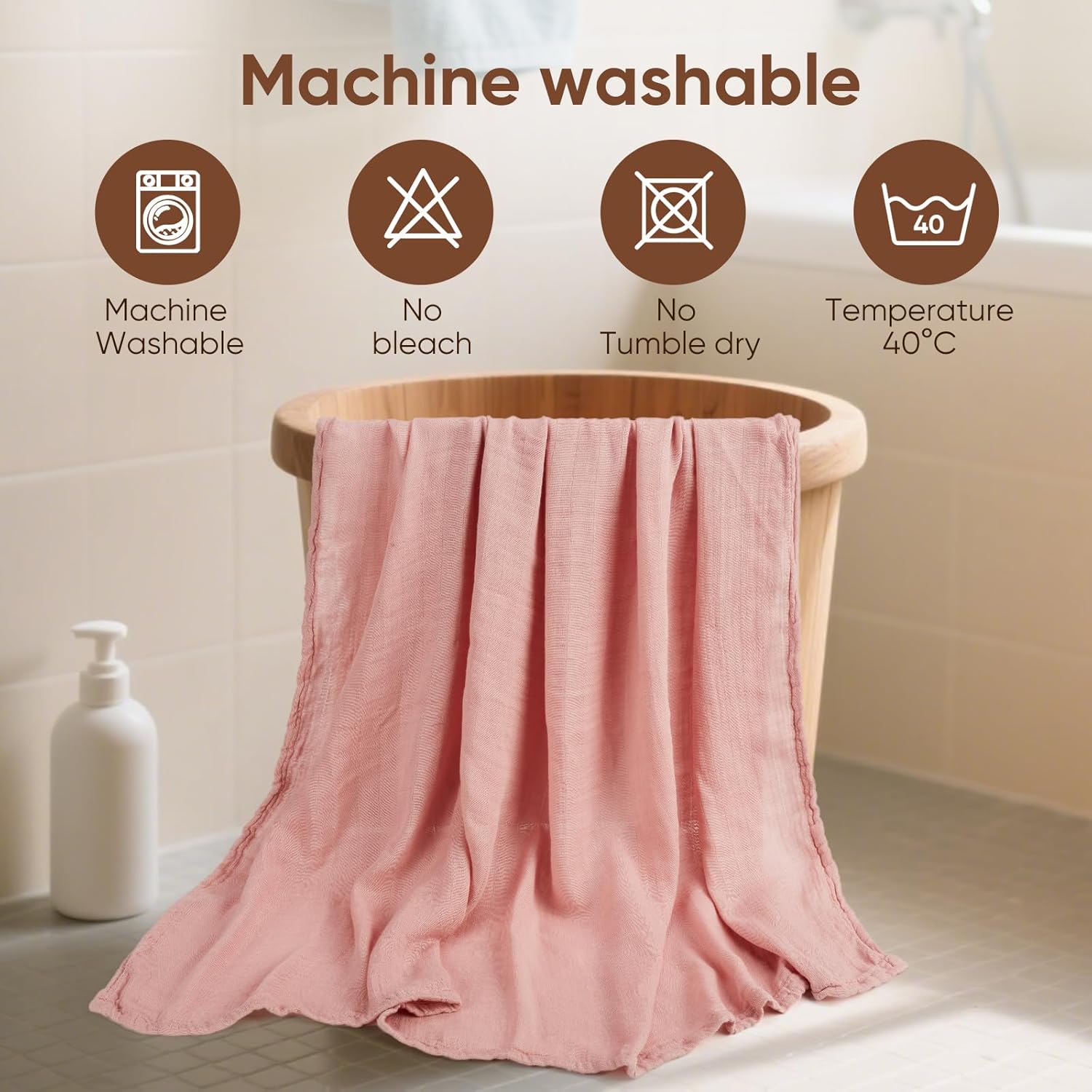 Muslin Swaddle Blankets, Nursery Receiving Blanket for Newborn, Baby Swaddle Wrap Soft Silky & Breathable, 3 Packs, 47 X 47In (Pink & Coffee 3 Pieces)