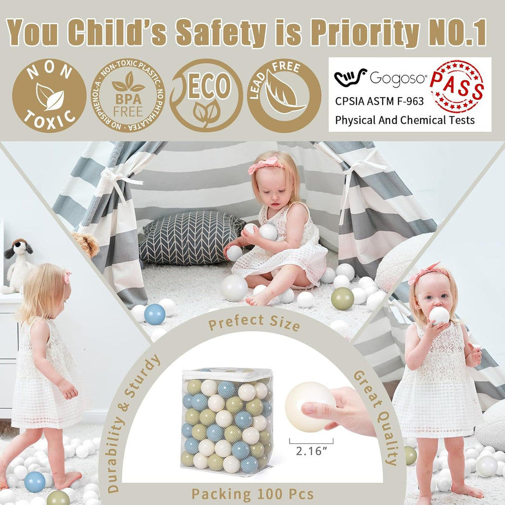 GOGOSO Ball Pit Balls - 2.15inch Plasticsball for Kids Toddlers Birthday Gifts, Summer Vibrant Colors Visual Stimulation Xmas Decor, Creamy Green+Creamy Blue+ Soft White