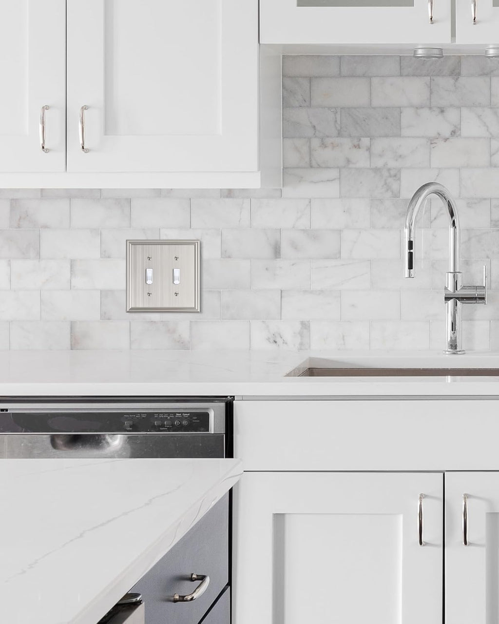 2-Pack Double Toggle Light Switch Cover Plate, Durable Solid Zinc Alloy Decorative Dual Switch Plate Covers, Brushed Nickel 2 Gang Wall Plate, Corrosion Resistant