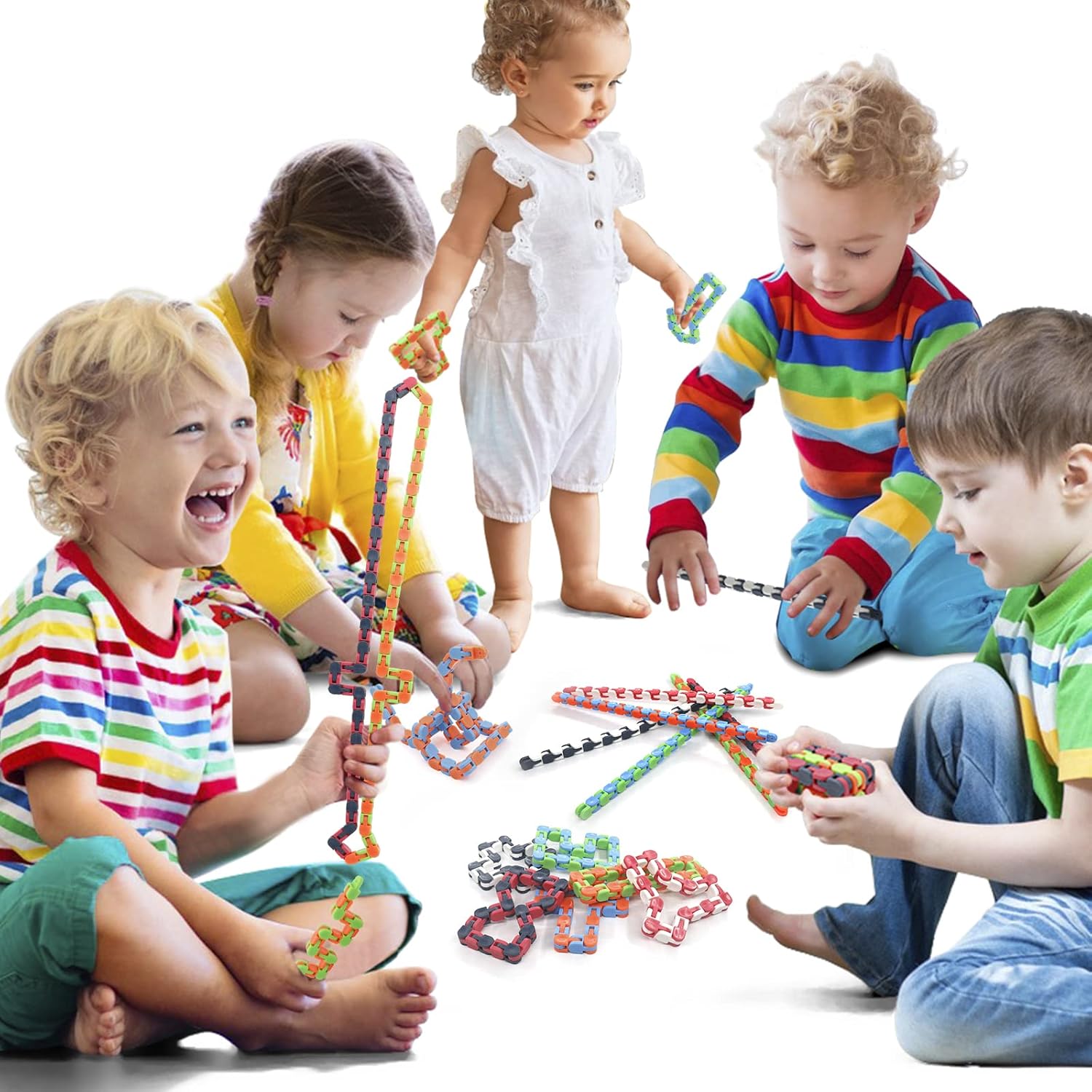 30 Pack Wacky Tracks Snap and Click Fidget Toys Finger Sensory Toys, 24 Links Snake Puzzles for Stress Relief, Party Bag Fillers, Party Supplies