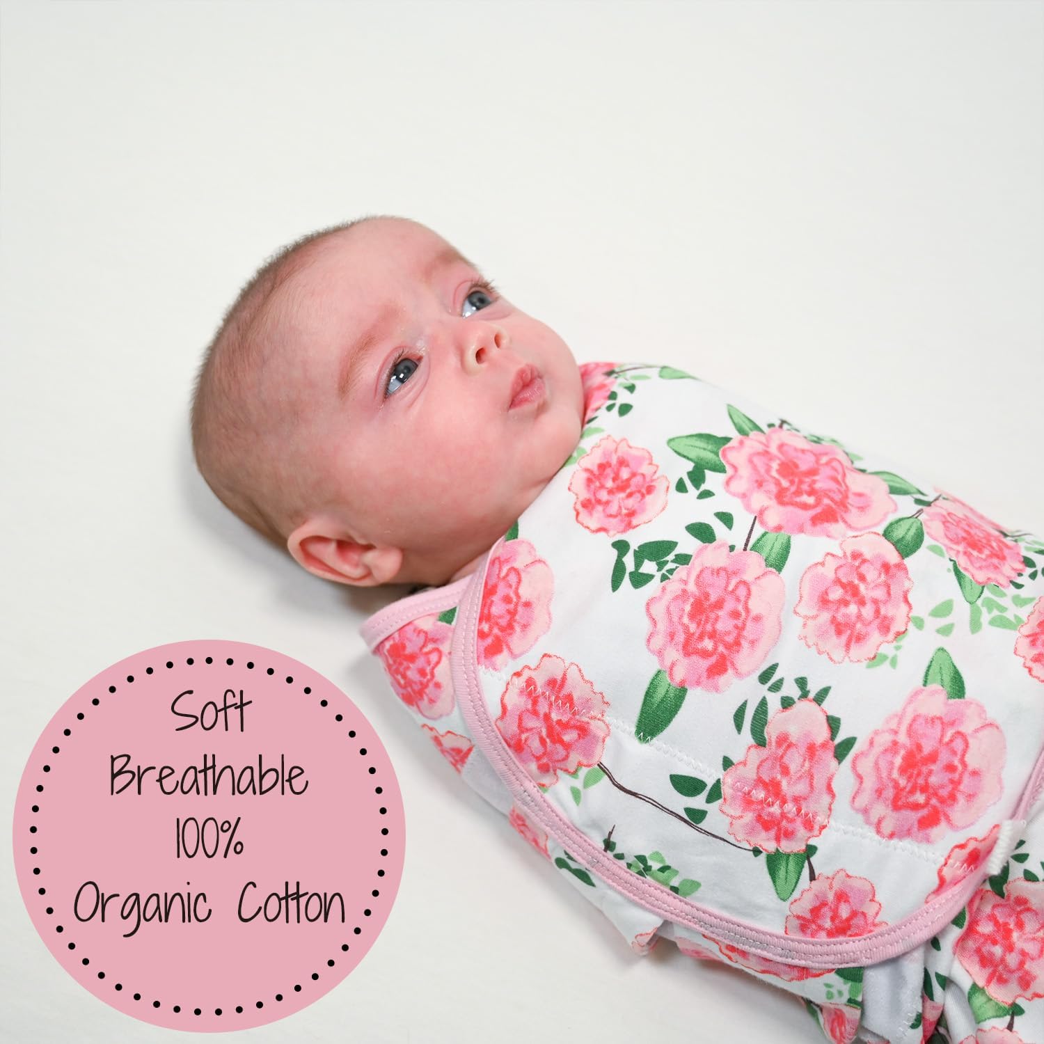 LollyBanks Swaddles 100% Organic Cotton Baby Girl Essentials, 3-6 Months Newborn Girl Swaddles, Swaddle with Easy Change Zipper, Swaddle Sack for Baby Girl (Peony Print)