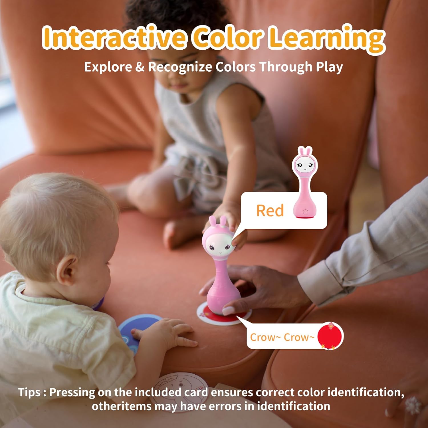 alilo Smarty Bunny Baby Rattle Musical Light Up Toys, Infants Newborns Baby Toys 0-3-6-12-18-24 Months,1 Year Old Boy Girl Gifts, 4 Music Modes and Color Recognition Function with 9 Color Card