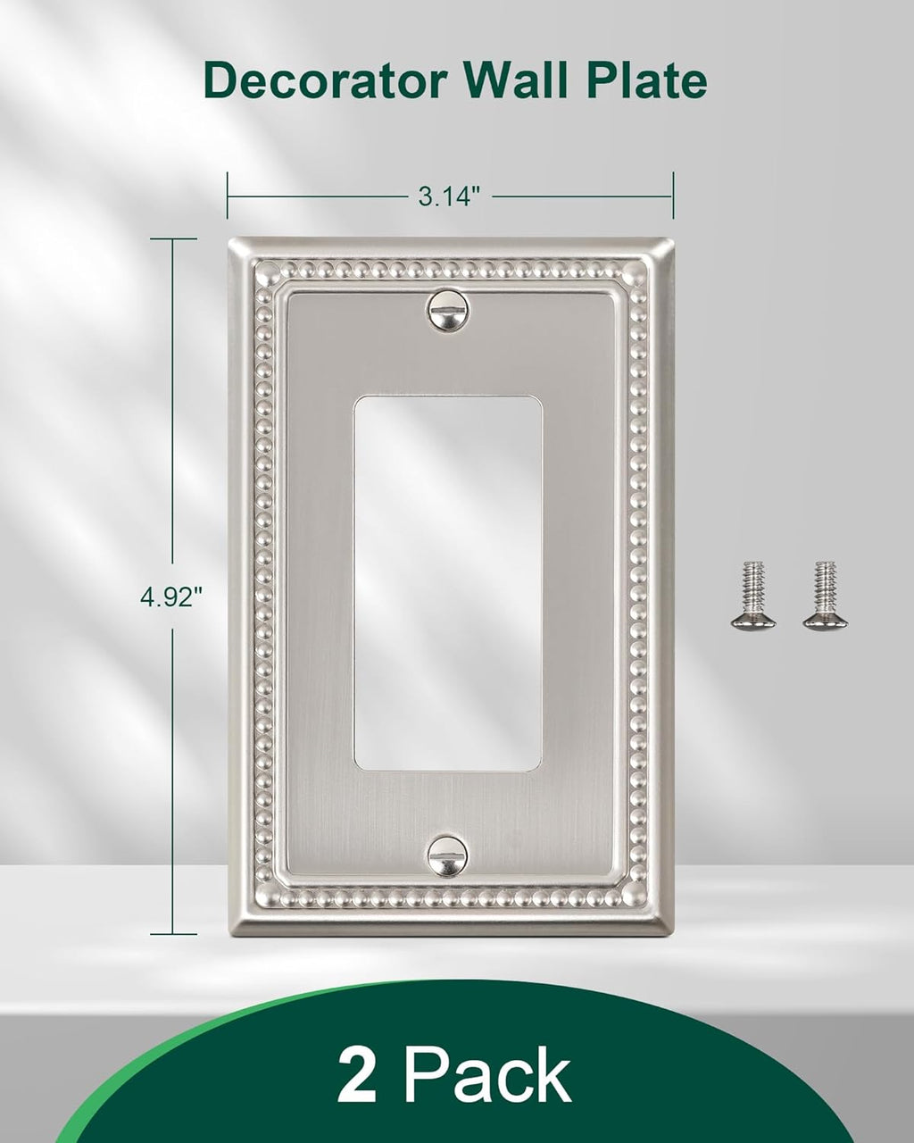 2-Pack Decorator Outlet Cover Plate, Decorative Switch Plates and Outlet Covers, Brushed Nickel Metal Wall Plates for Electrical Outlets, Receptacle, GFCI Outlet, Dimmer Switch