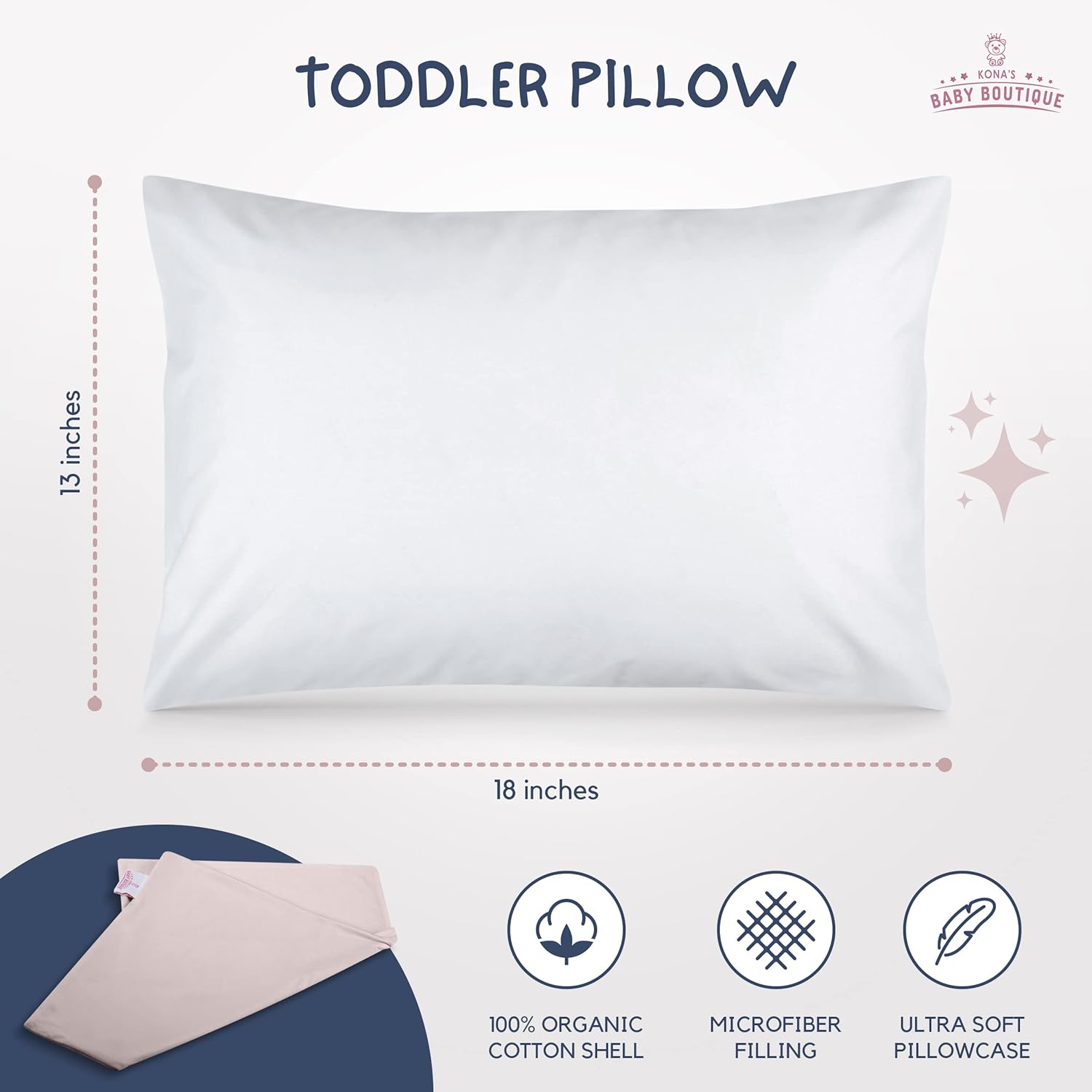 Kona's Perfect Pink Toddler Pillow - Softest Pillowcase - 13 x 18 Inch - Ages 2-3