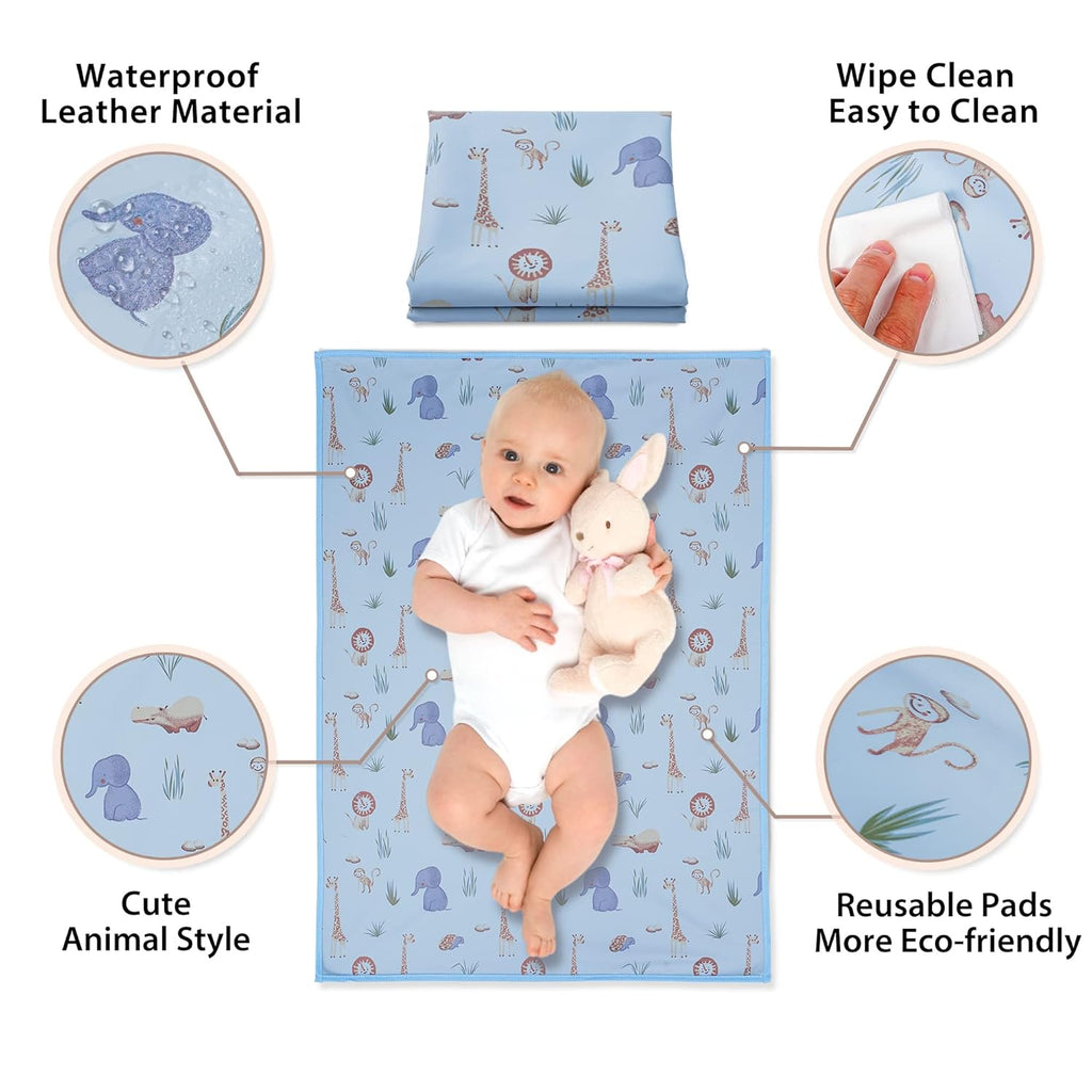 Vegan Leather Baby Changing Mat - Wipeable Portable Changing Pad, Foldable Travel Changing Mat for Baby, Newborns Toddlers Shower Gifts (Animal,20"*28")