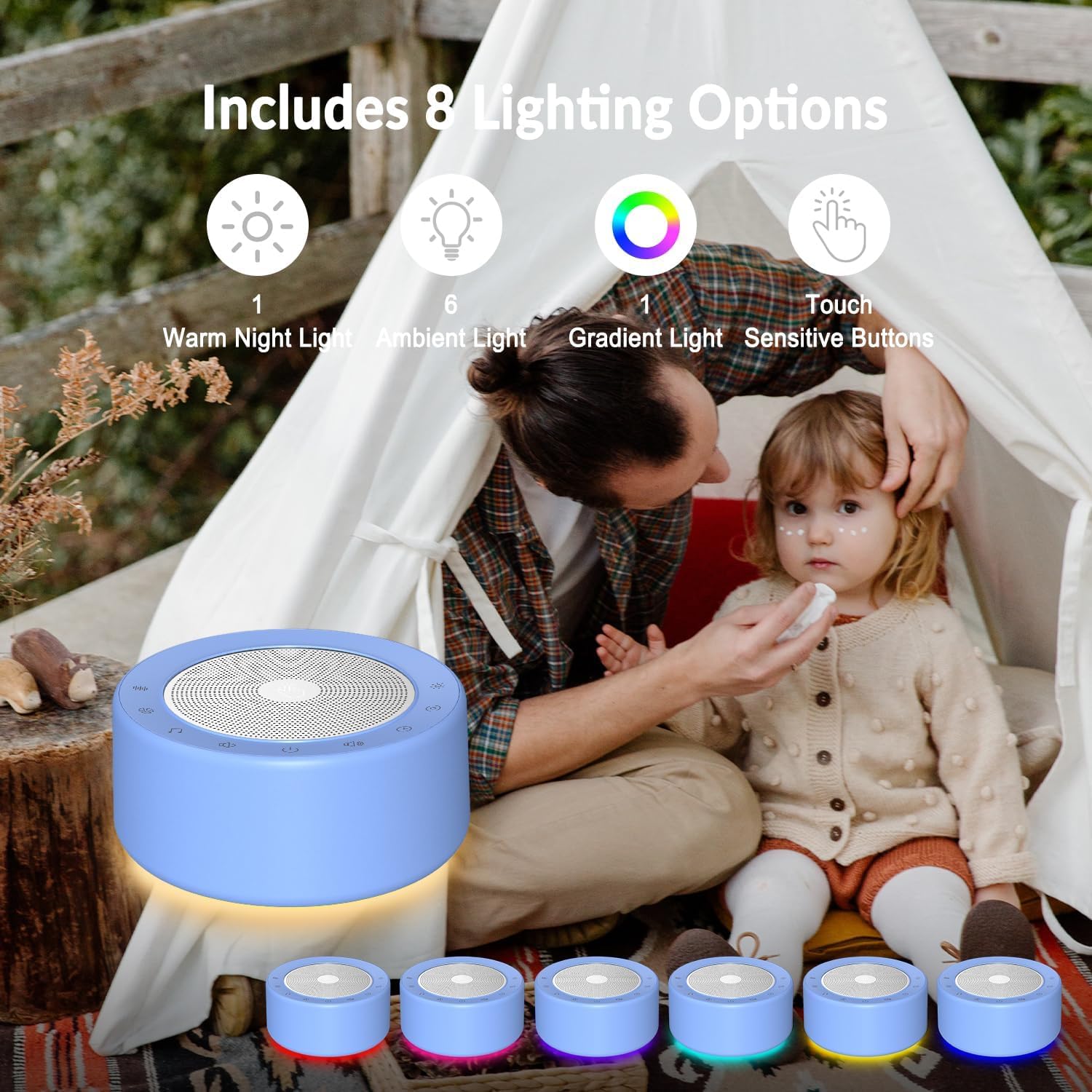 Nursery Lamp with Sound Machine, Mood Lighting, 7 Colors Night Light, 30 Soothing Sounds, White Noises for Baby, Adults. Timer, Plug in, Memory Function, Touch Control