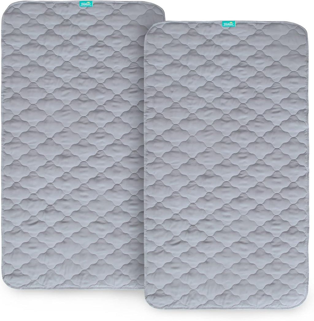 Waterproof Crib Mattress Protector Pad Cover 2 Pack 28" x 52", Anti Slip & Absorbent Waterproof Bed Pads for Standard Crib/Toddler Bed Quilted Machine Washable (Quilted Improved Thickness) Grey