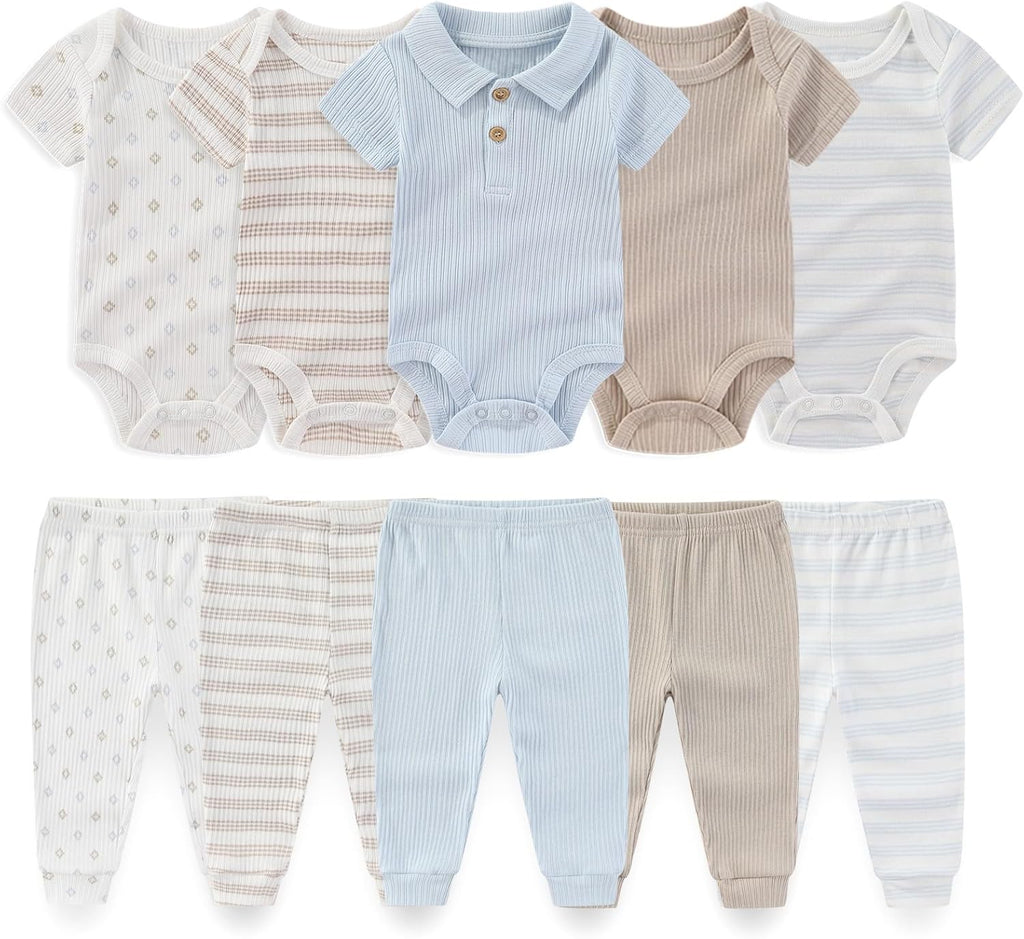 Baby Boy Girl 10 Piece Combined Type Clothing Set Cotton Baby Bodysuits and Pants Set Home Outdoor Infant Clothes