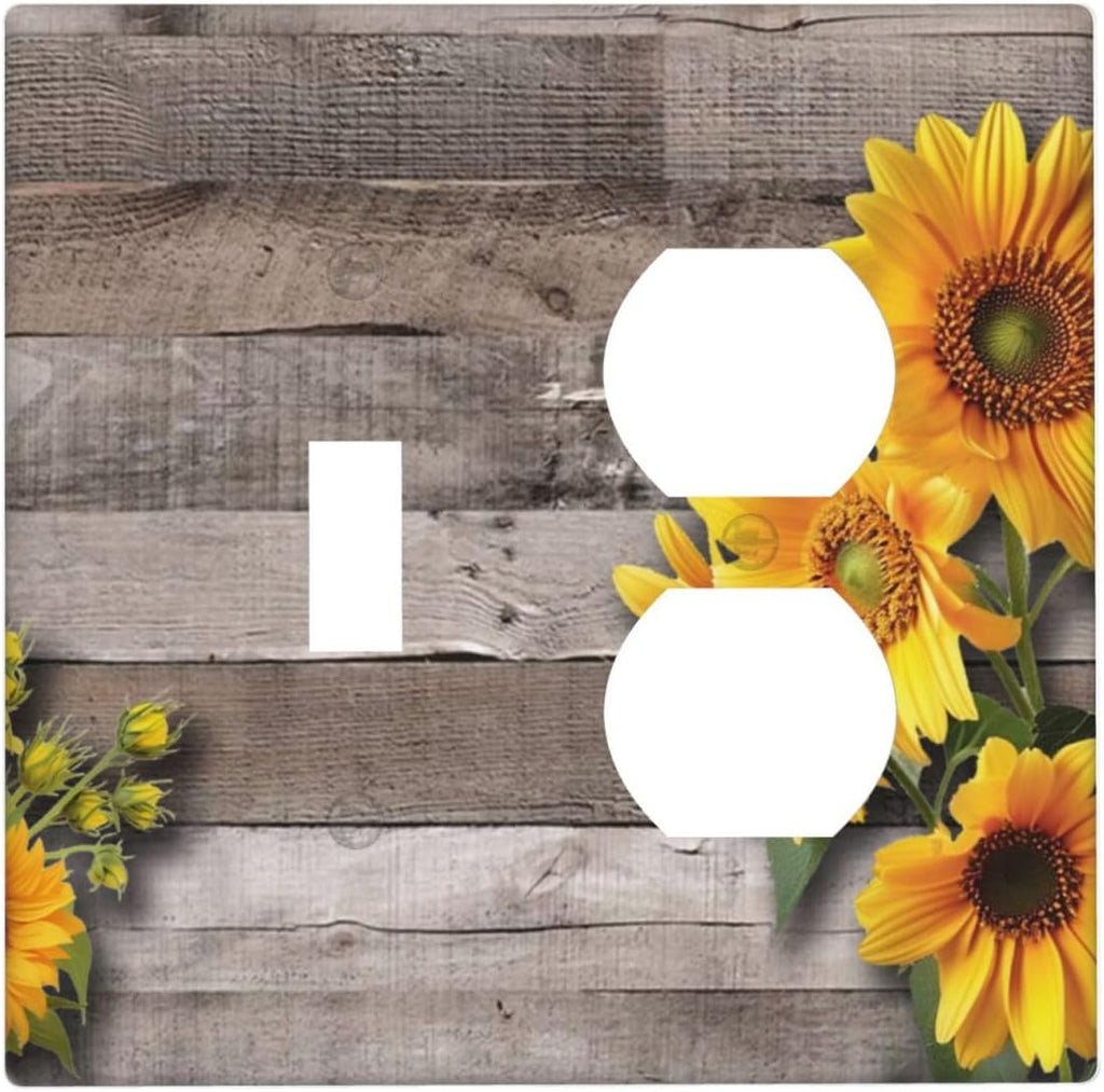 Sunflower Rustic Brown Gray Wood Wallplates 1 Toggle 1 Duplex Switch Plate Electrical GFCI Faceplate Decorative Light Switch Covers for Farmhouse Home Decor