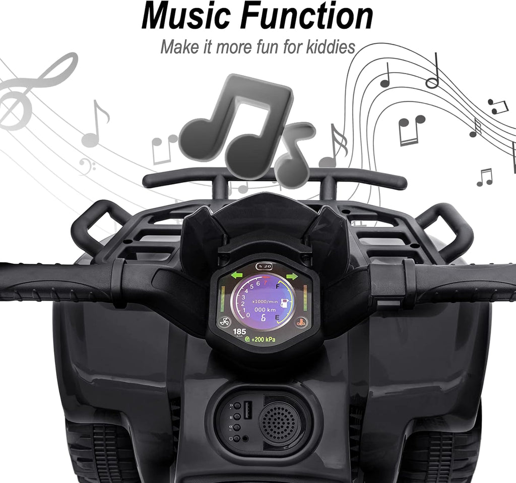 Kids ATV 4 Wheeler, 6V Ride-On Toy for Toddlers 1-3 Boys & Girls with Music, Forward & Reverse - Black