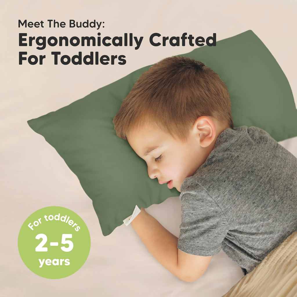 Toddler Pillow with Pillowcase - 10x18 My Little Dreamy Kids Travel Bed Pillows for Sleeping, Organic Cotton Small Pillowcase, Soft & Breathable, Machine Washable,Toddlers 2-5 years old (Jungle Green)