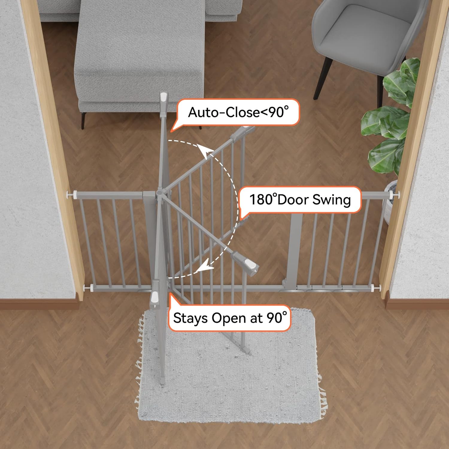 BABELIO 29-55 Inch Extra Wide Baby/Dog Gate, Metal Auto Close for The House and Doorways, Pressure Mounted Pet Door, NO Need Tools and Drilling, with Wall Cups, Gray