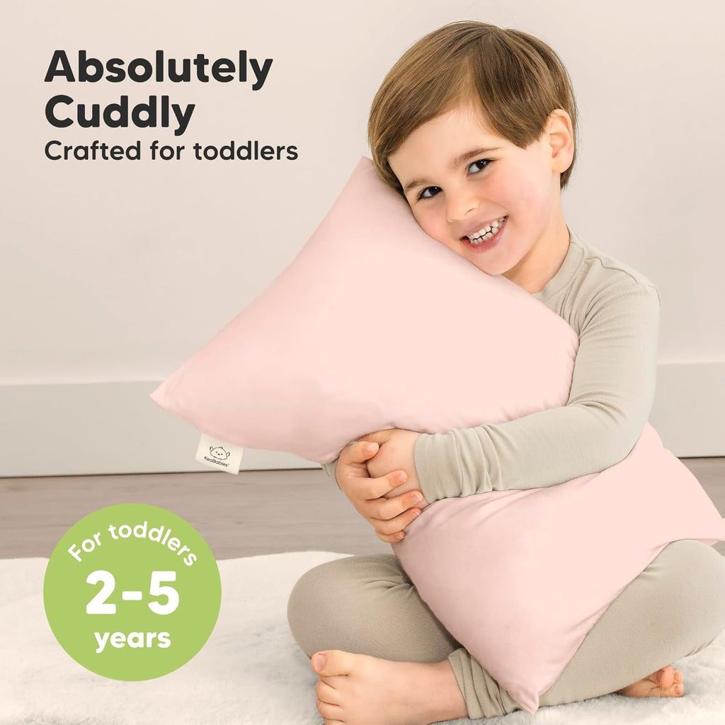 Toddler Pillow with Pillowcase - 13x18 My Little Cuddly Pillow, Viscose Derived From Bamboo Nursery Toddler Pillows for Sleeping, Kids Pillow, Small Travel Pillows, Mini Toddler Bed Pillow (Mist Pink)