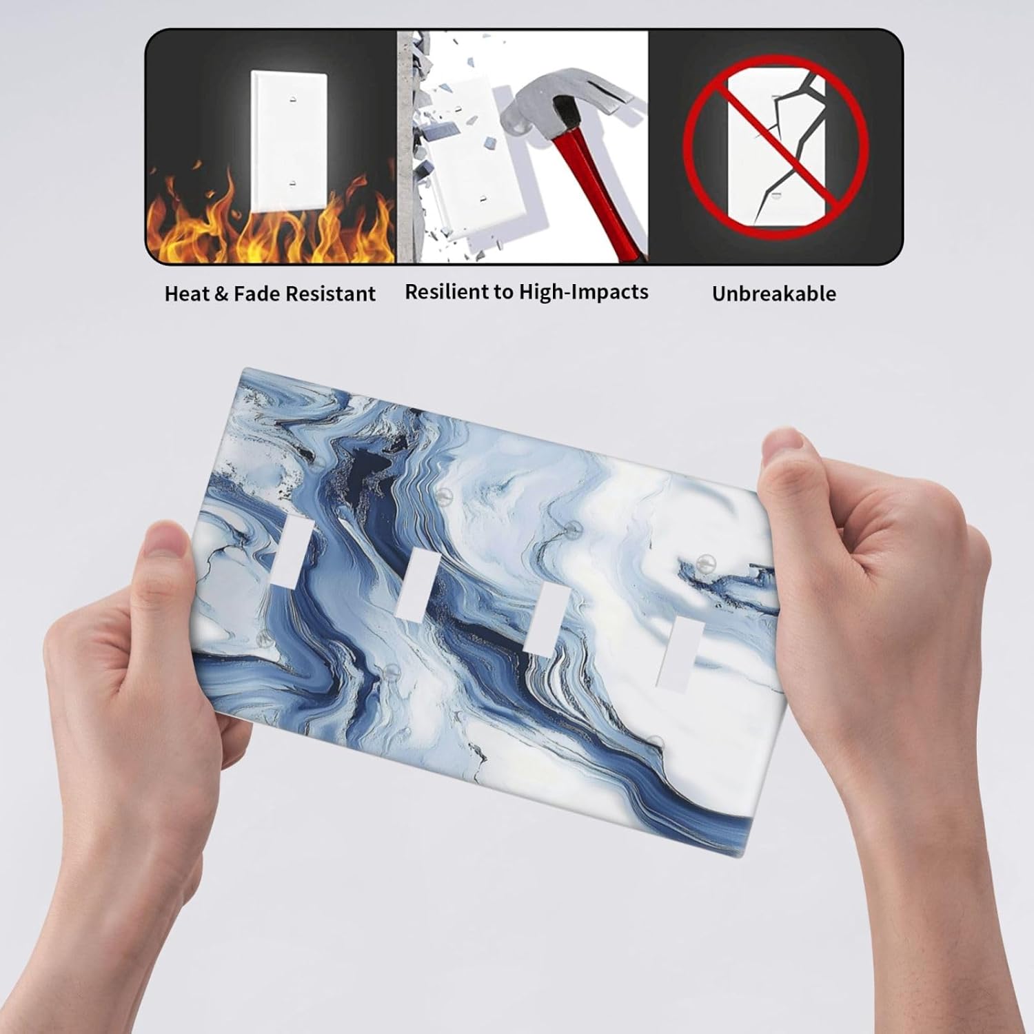 Light Switch Covers White Marble Navy Blue Line Fluid Quad Toggle Electrical Faceplate 4 Gang Wall Plate Decorative Switch Plates For Bathroom Kitchen Decor