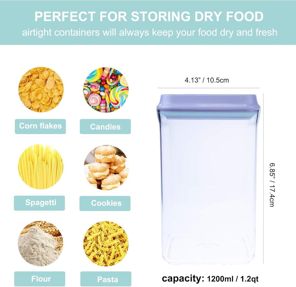 Airtight Food Storage Container - 1.2qt / 1200ml Square Pop Containers With Lids, Bpa Free Stackable Container for Coffee Cereal Flour Spaghetti Rice Kitchen Organizer