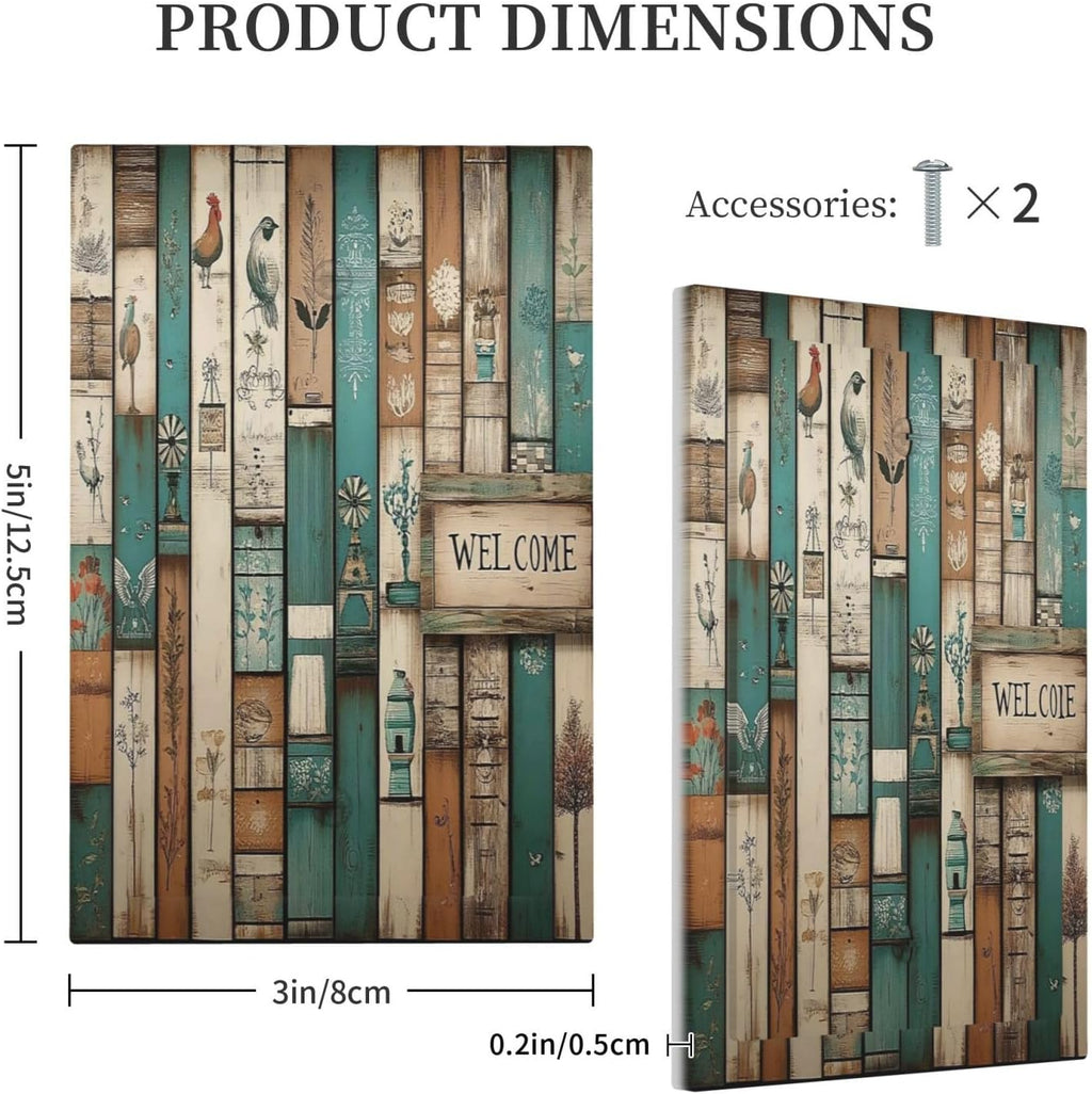 Light Switch Cover Plate Vintage Wood Brown Turquoise Splicing 1 Gang No Device Blank Electrical Wall Plates Faceplate Decorative Switch Plate For Farmhouse Cabin Decor