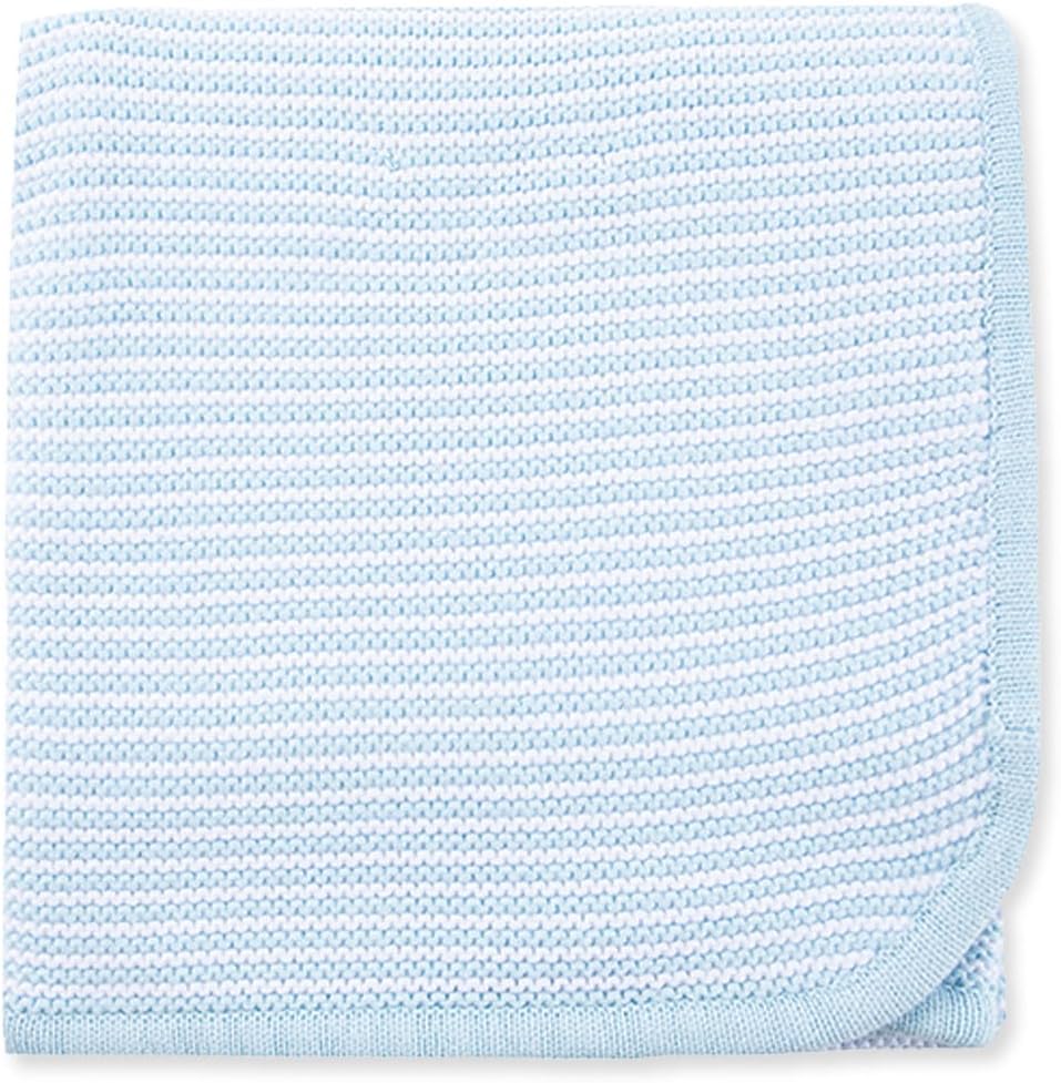 Little Me Knit Baby Blanket – 100% Soft Cotton, Snuggly and Breathable, Perfect as a Swaddle, Stroller Blanket or Nursery Decor for Boys and Girls, Blue Stripe, 30 x 40 Inches