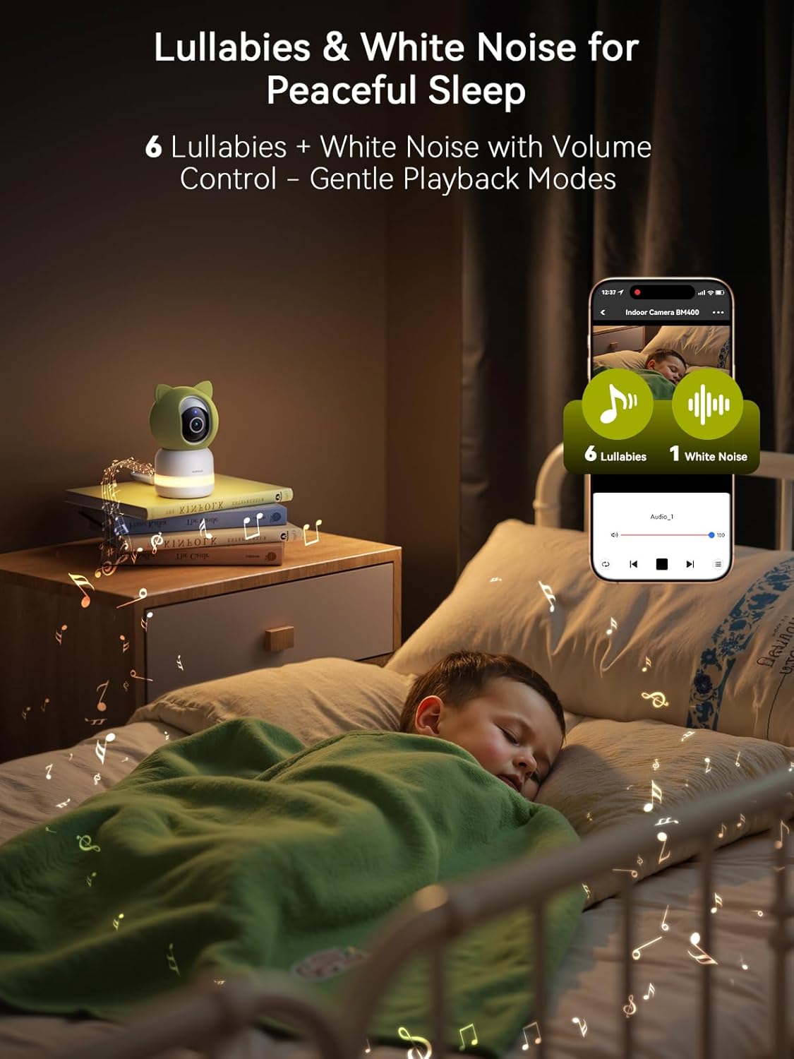 Outinput Smart WiFi Baby Monitor 2K 4MP, PTZ Indoor Cam for Nursery, Crying/Feed/Temp/Humidity Alerts, Night Vision w/Gentle Light, Soothing Lullabies for Baby Sleep, App Control, Cloud&Local Storage