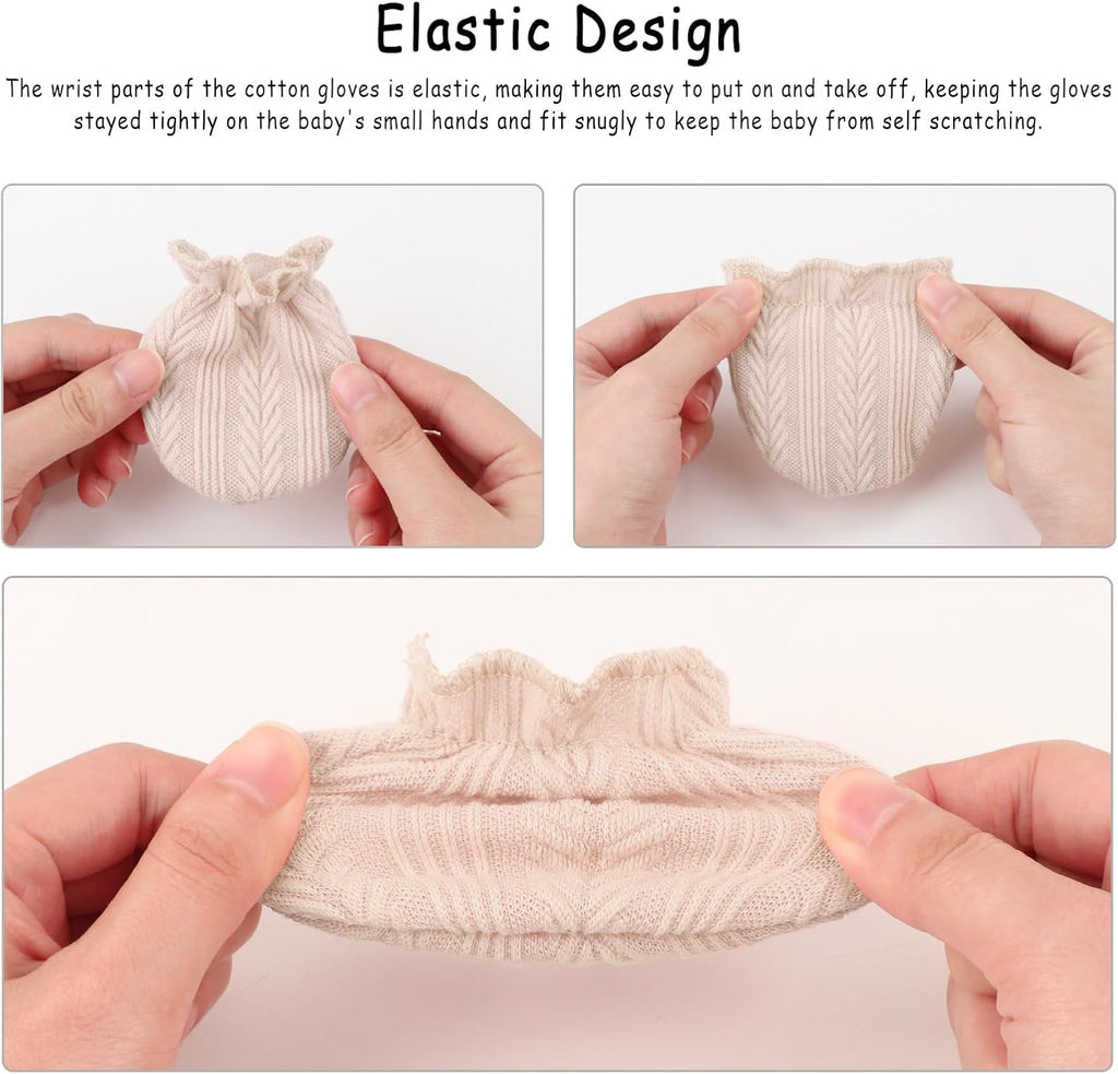 Newborn Baby Mittens No Scratch Cotton Elastic Wrist Gloves Infant Toddler Mittens for Baby Boy Girl 0-6 Months