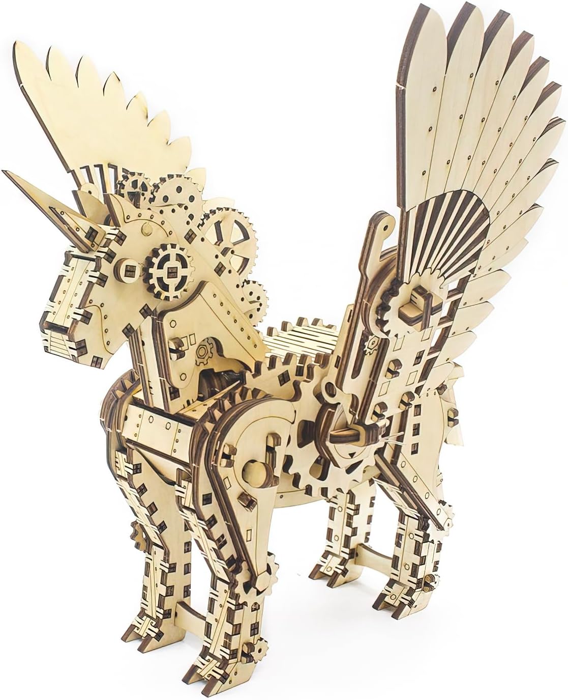 3D Wooden Unicorn Mechanical Horse Puzzle - DIY Brain Teaser Game - Educational Toy Kit - Eco-Friendly Construction - Perfect Desk Display Gift for Kids