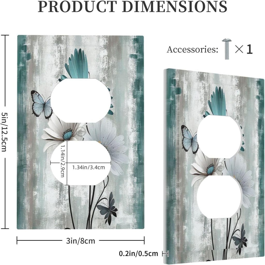 Outlet Covers Rustic Teal Daisy Floral Flowers Butterfly Wood Grain 1 Gang Duplex Wall Plate Decorative Switch Plates Electrical Receptacle Faceplate Light Switch Cover for Bathroom Bedroom