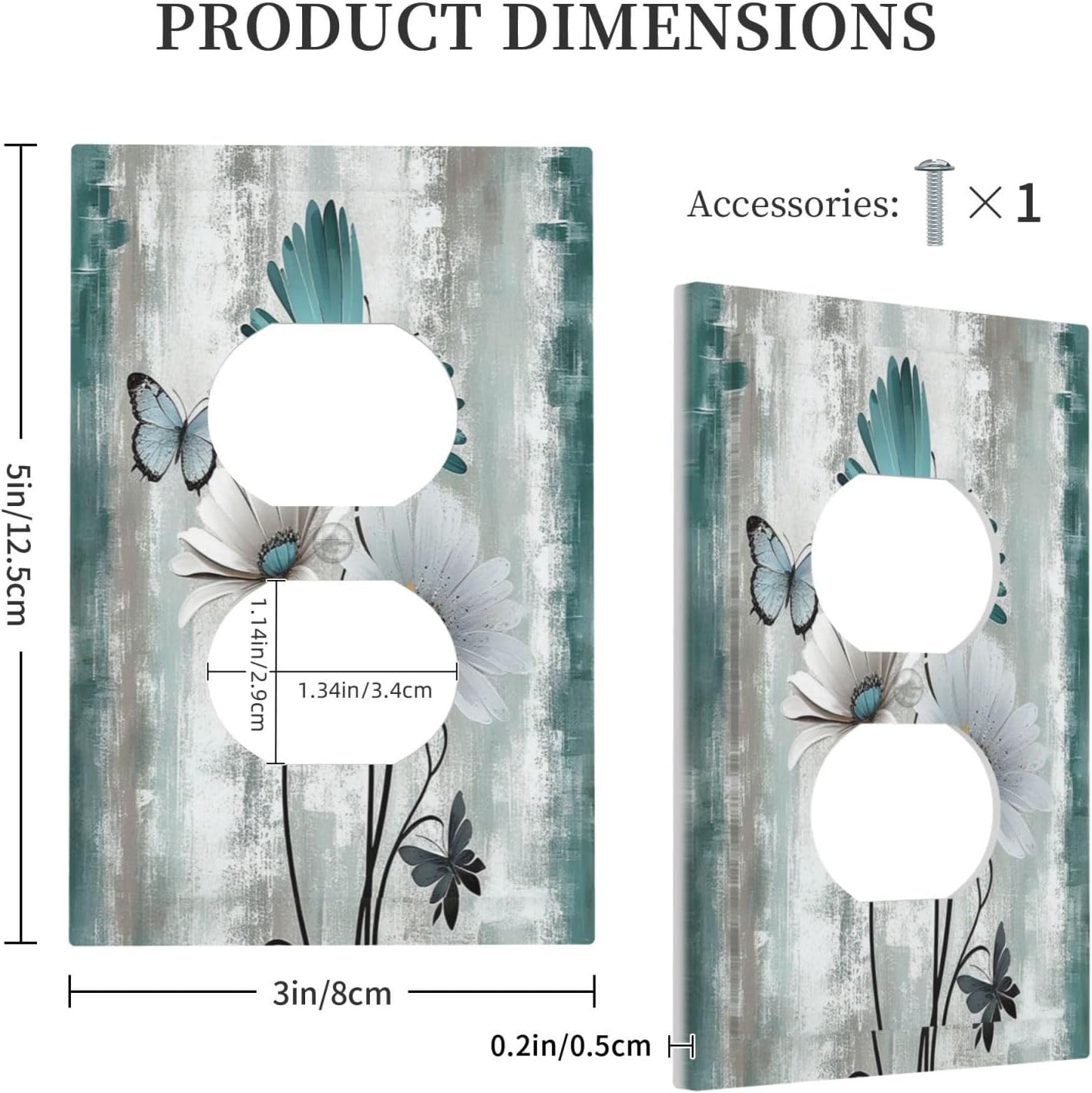 Outlet Covers Rustic Teal Daisy Floral Flowers Butterfly Wood Grain 1 Gang Duplex Wall Plate Decorative Switch Plates Electrical Receptacle Faceplate Light Switch Cover for Bathroom Bedroom