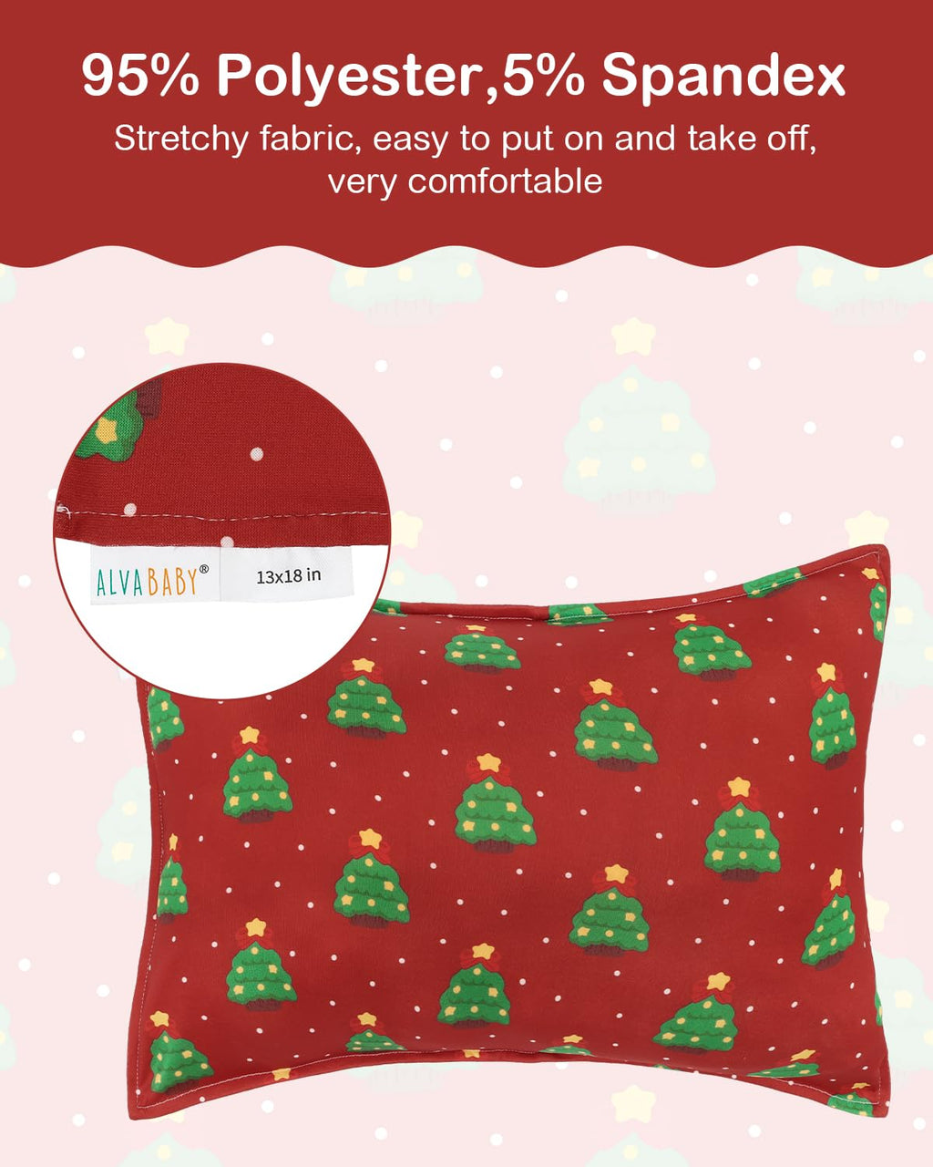 ALVABABY Toddler Pillowcases Stretchy Soft Kids Pillow Cover 2 Pack Fit 13"x 18" or 12"x16" Envelope for Girl Boy Sleepy Travel Christmas 2TPE37A
