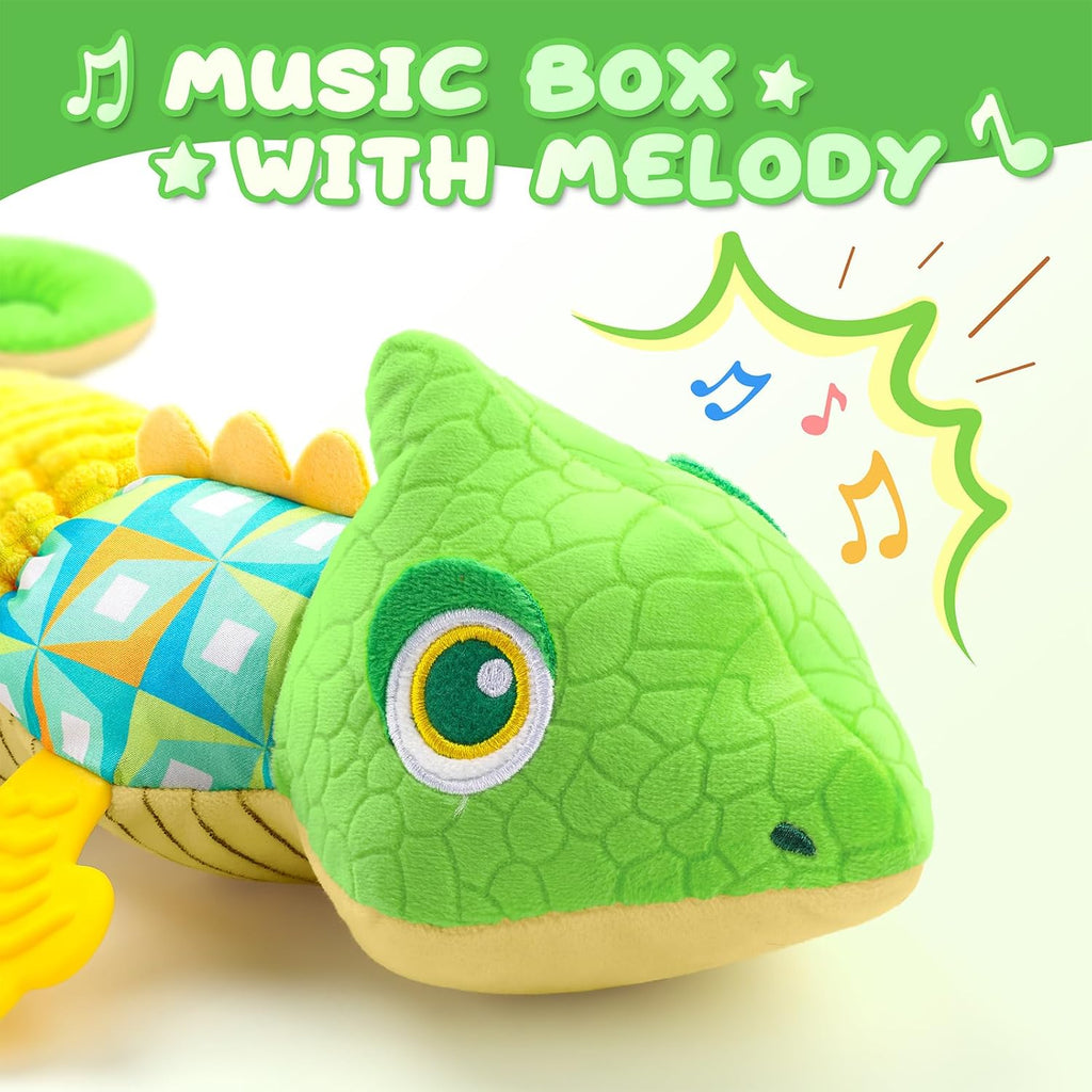 Baby Toys 0-6-12 Months, Musical Stuffed Animal Activity Soft Toys with Multi-Sensory Crinkle,Rattles and Textures,Infant Tummy Time Toys for Newborn Boys Girls,Dinosaur,Green