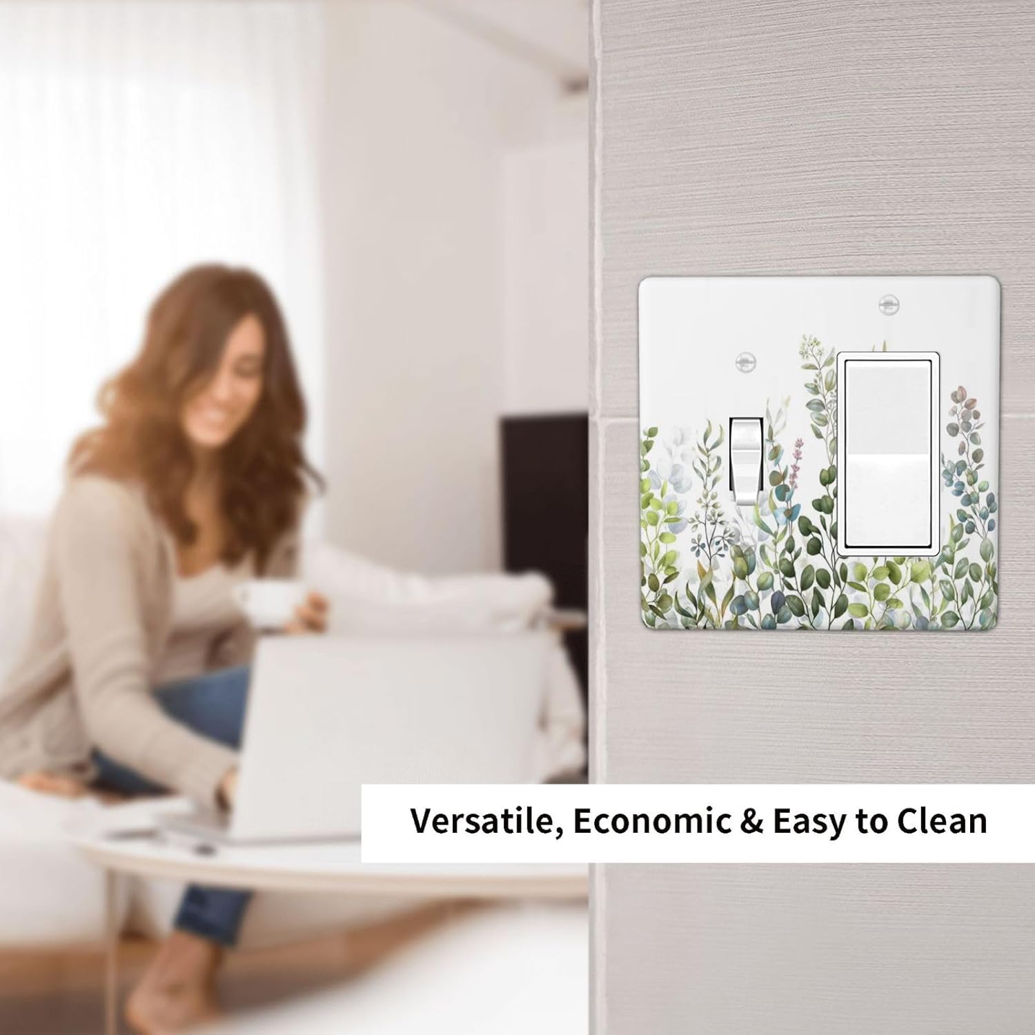 Green Eucalyptus Leaf Plant Herbs Springnature Outlet Covers 1 Toggle 1 Rocker Combination Decorative Wall Plate Electrical Switch Plates Light Switch Cover Plate for Bed Room Living Room Decor