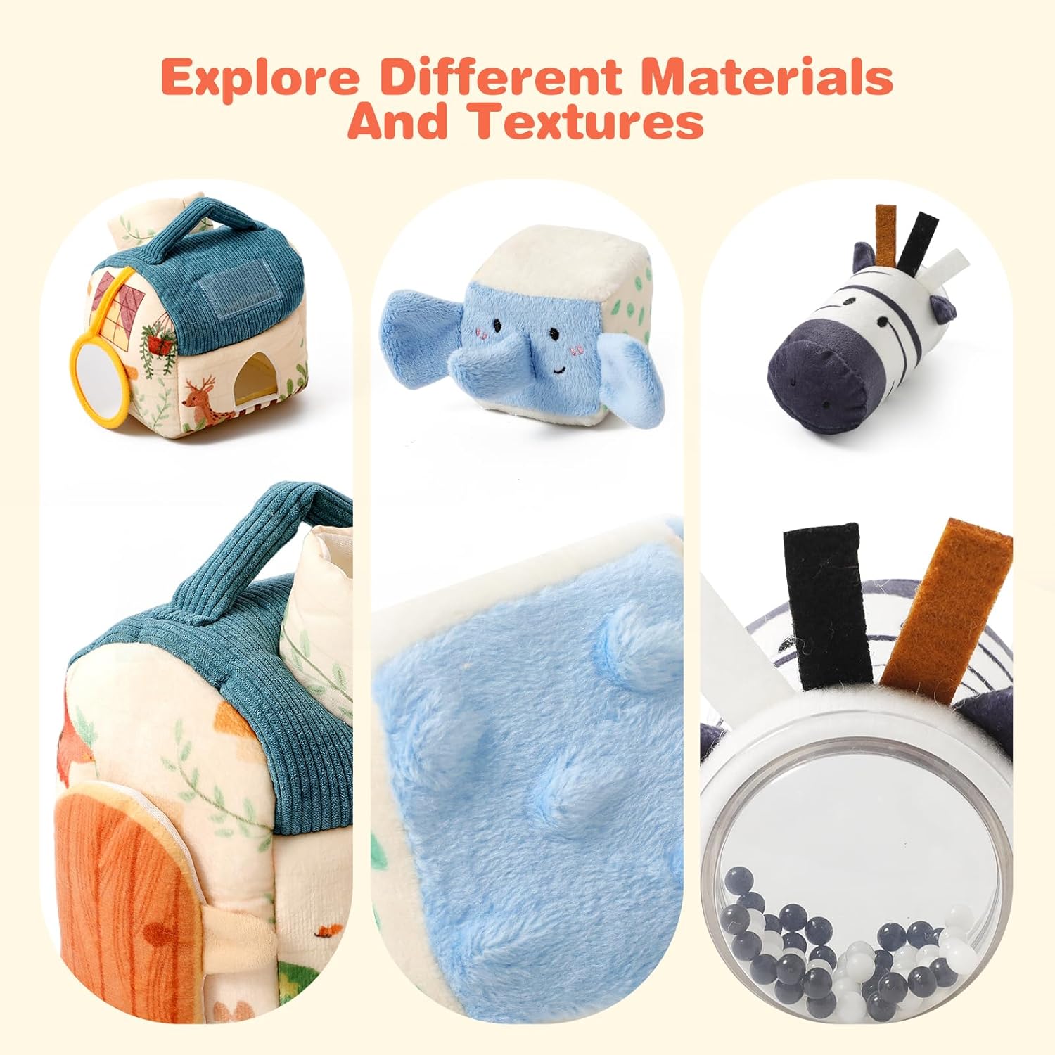 Youuys Baby Toys 6 -12 Months - Jungle Soft Stuffed Animal Set with Rattle, Crinkle Paper, Squeaker, Mirror - Toddlers Sensory Montessori Toy for 6 Month Old Babies, 1-3 Year Old Boy Girl Gifts