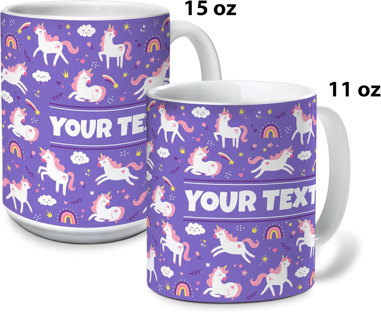 Personalized Mug for Kids - Purple Unicorn - Custom Name/Text, Ceramic Hot Chocolate/Cocoa/Coffee Cup for Girls, Birthday/Christmas/Holiday Gift - 15 oz, Navy Blue Handle
