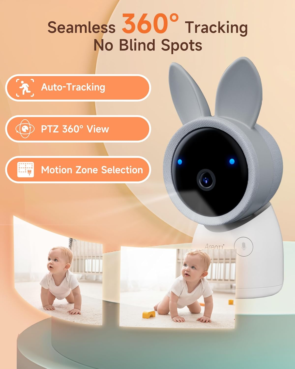 ARENTI Baby Monitor with 2 Cameras, 2K Smart Baby Camera with 5'' Upgraded Wireless Display, Super Night Vision, Breathing Light, Lullabies, Cry&Motion Detection, Temp&Humidity Sensor, 2 Way Audio